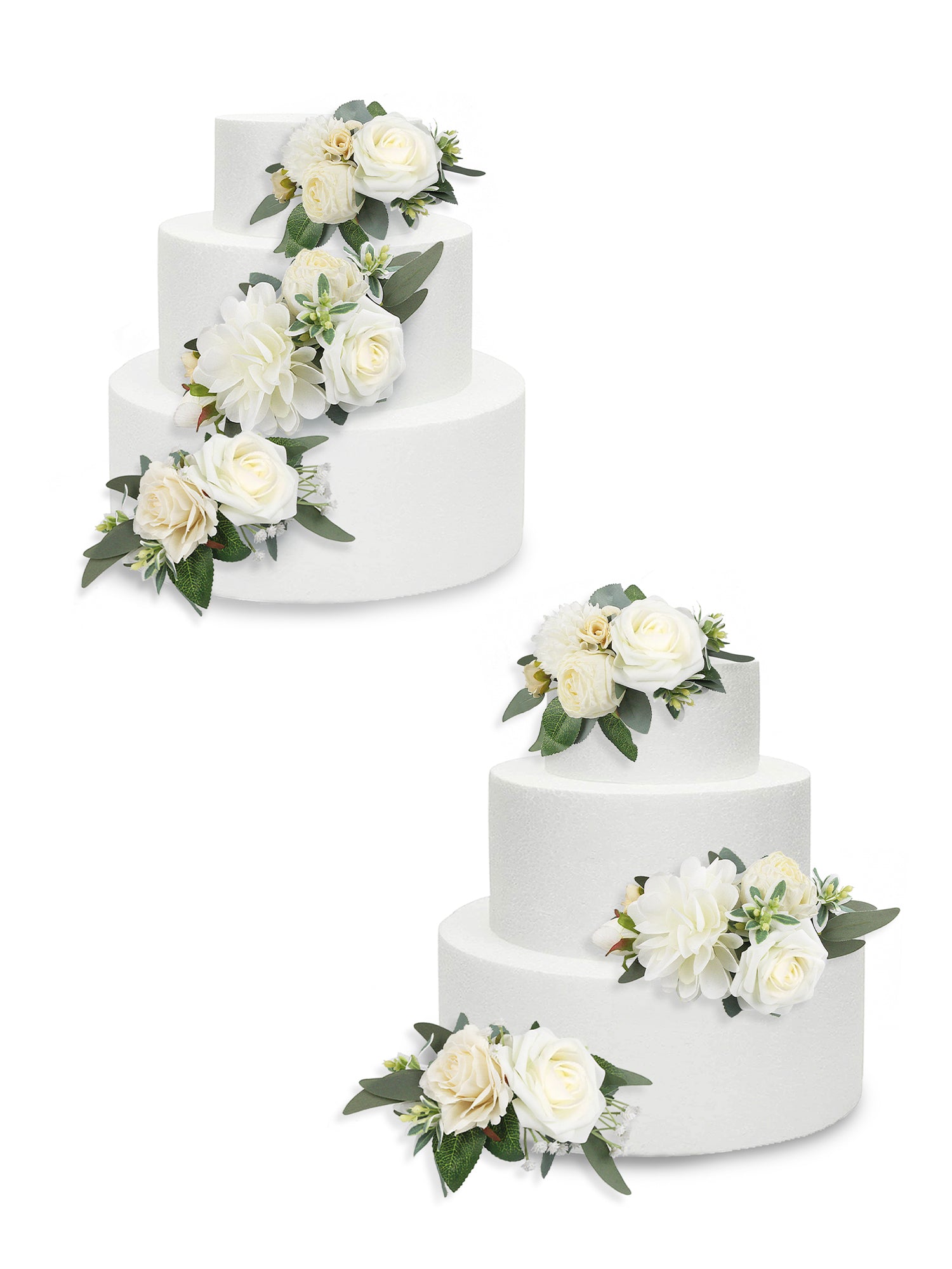 3Pcs White & Sage Cake Topper Flowers Set - Rinlong Flower