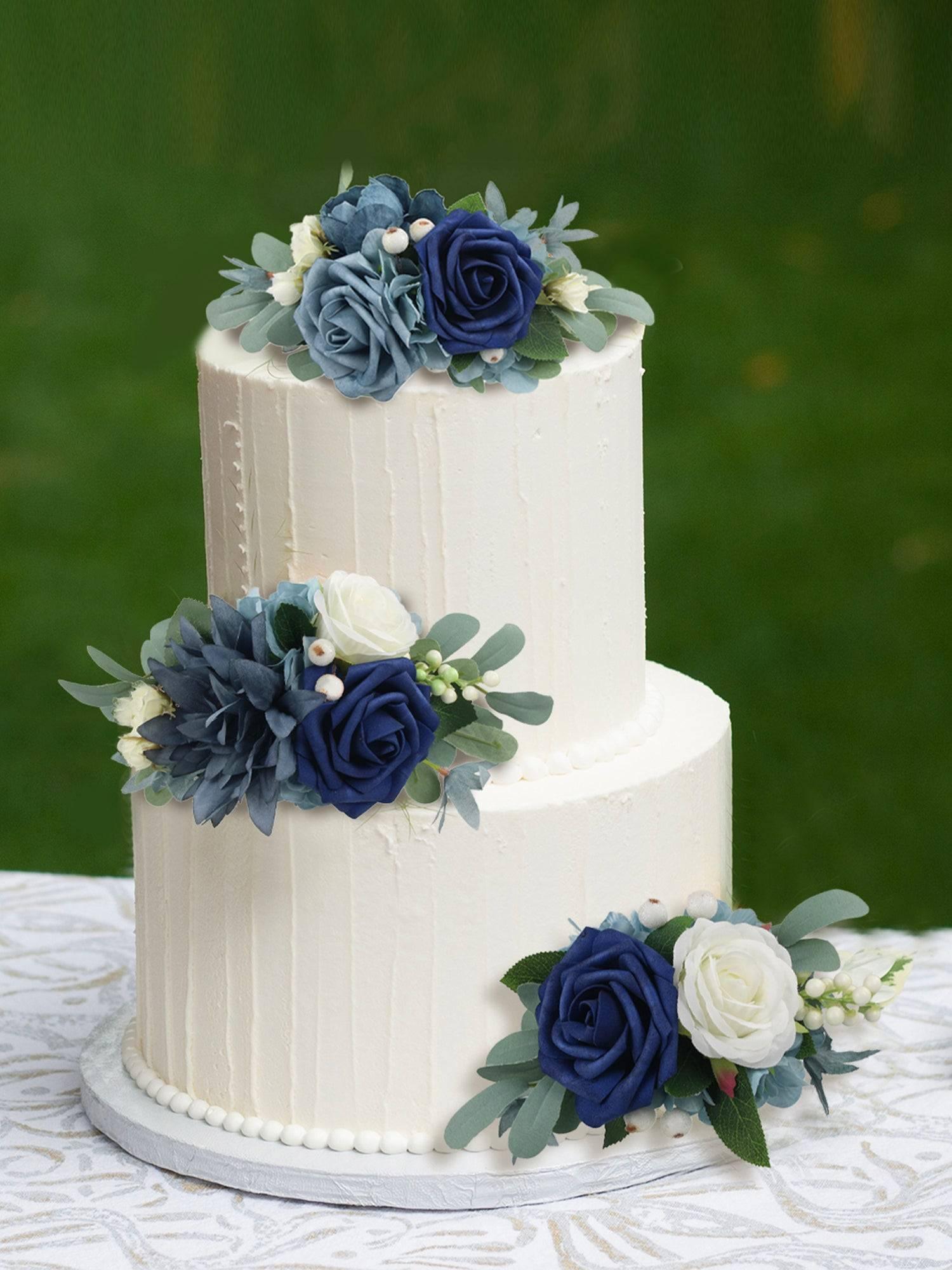 3Pcs Navy Blue Cake Topper Flowers Set - Rinlong Flower