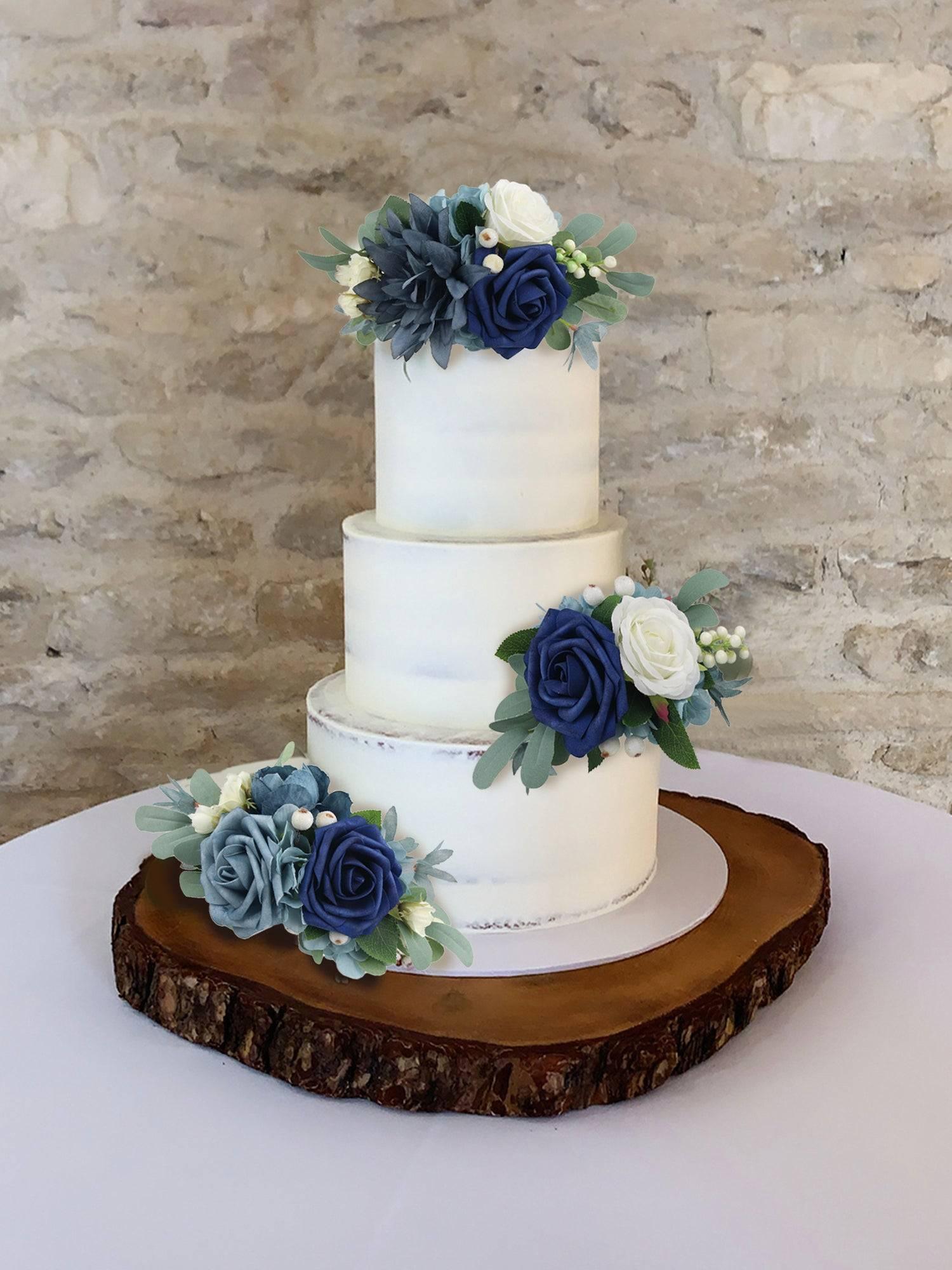 3Pcs Navy Blue Cake Topper Flowers Set - Rinlong Flower