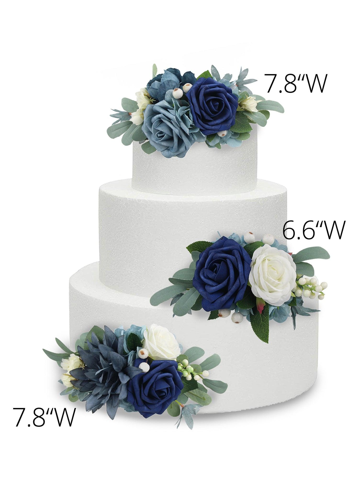 3Pcs Navy Blue Cake Topper Flowers Set - Rinlong Flower