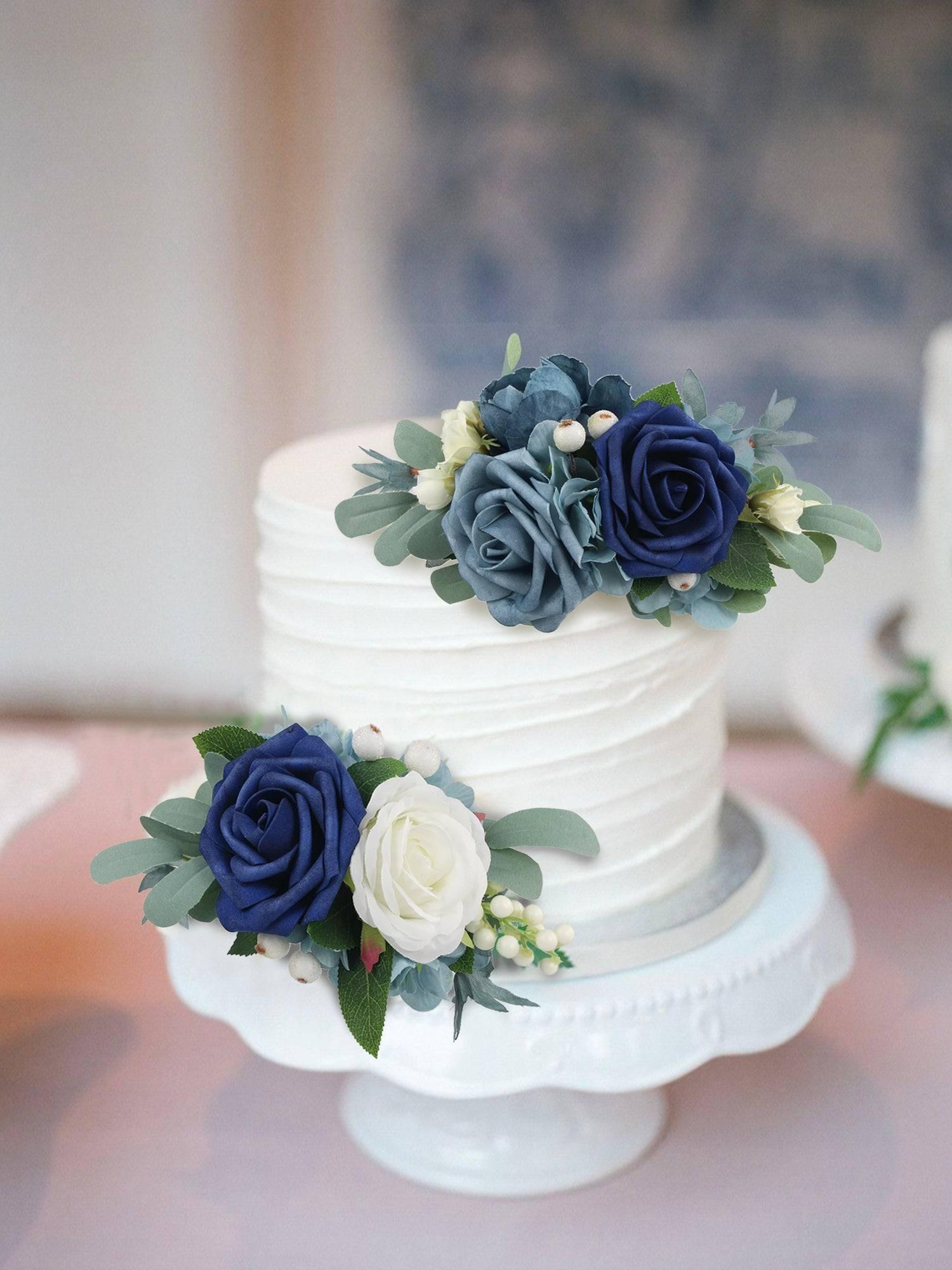 3Pcs Navy Blue Cake Topper Flowers Set - Rinlong Flower