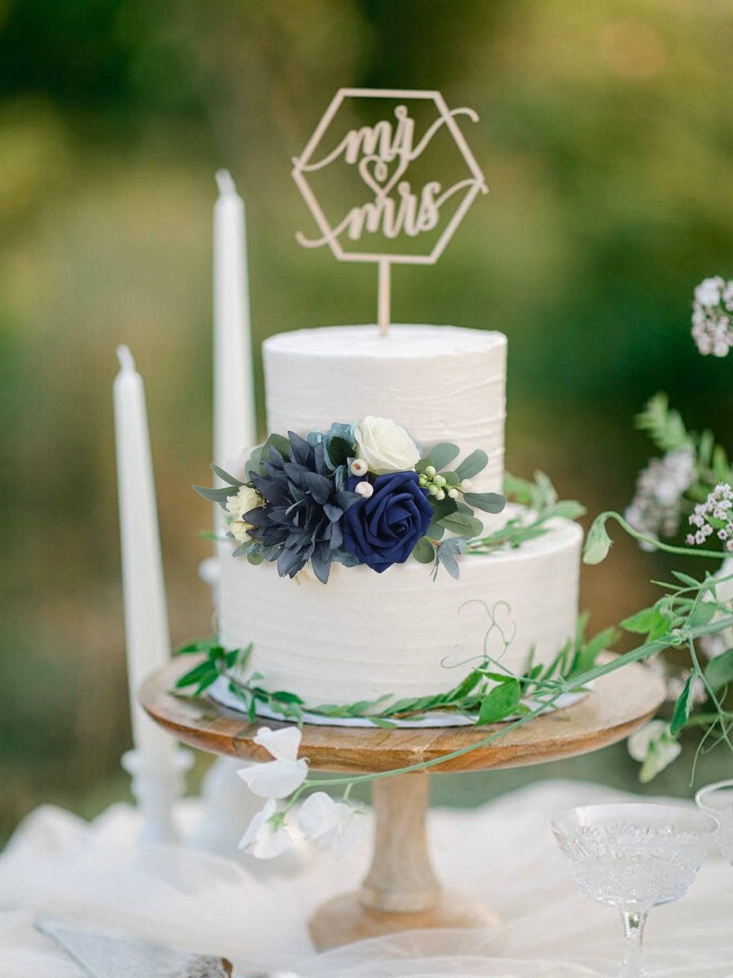 3Pcs Navy Blue Cake Topper Flowers Set - Rinlong Flower