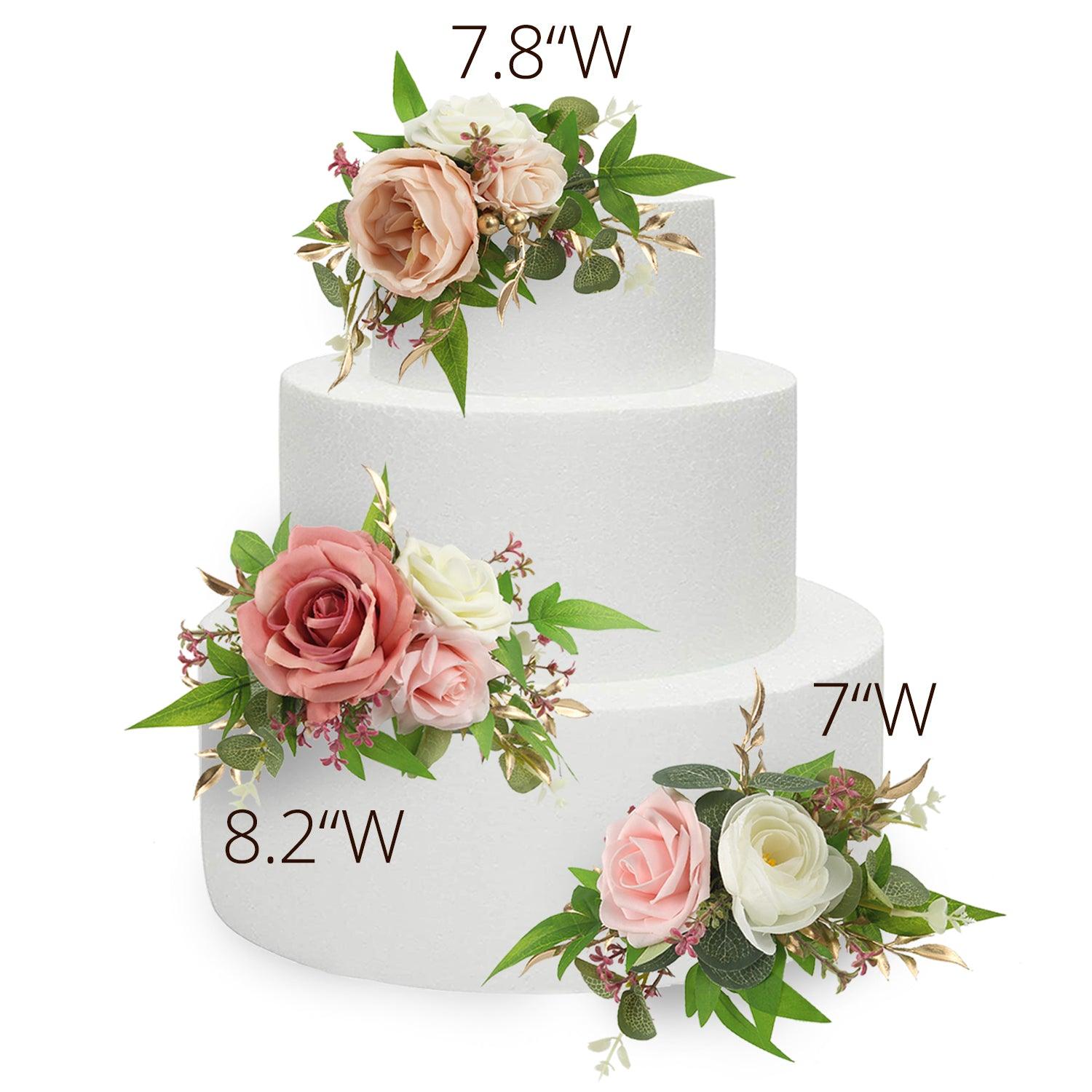 3Pcs Rose Pink and Cream Cake Topper Flowers Set - Rinlong Flower