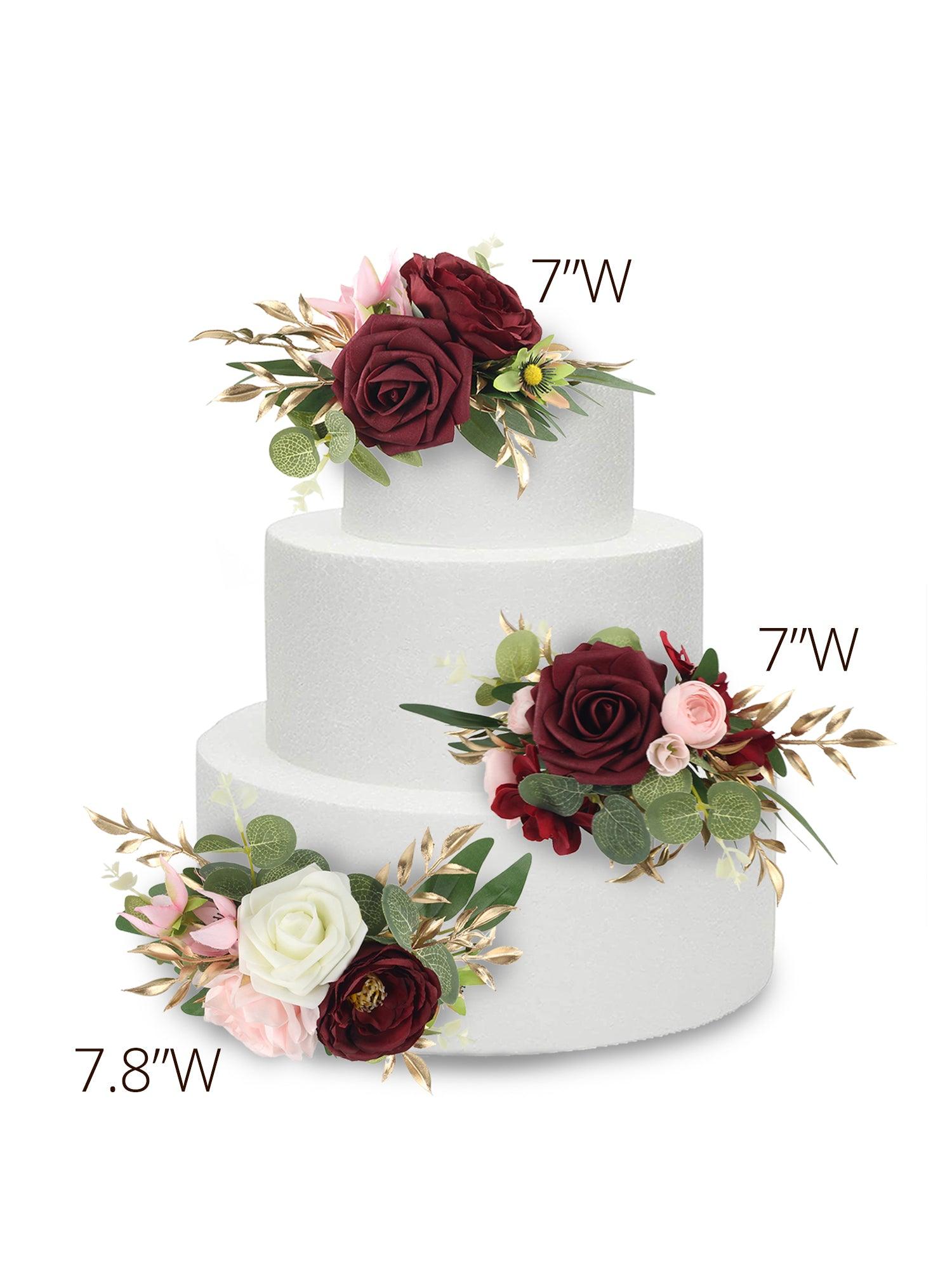 3Pcs Burgundy Cake Topper Flowers Set - Rinlong Flower