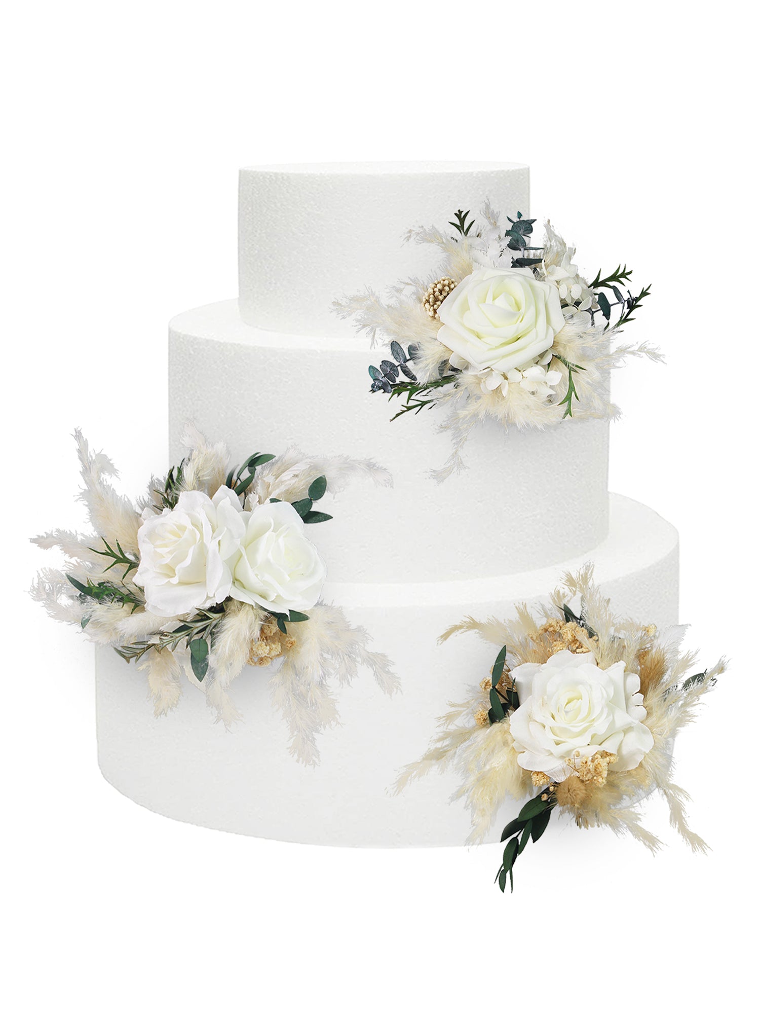 3Pcs White & Beige Dried Flowers Cake Flowers Set