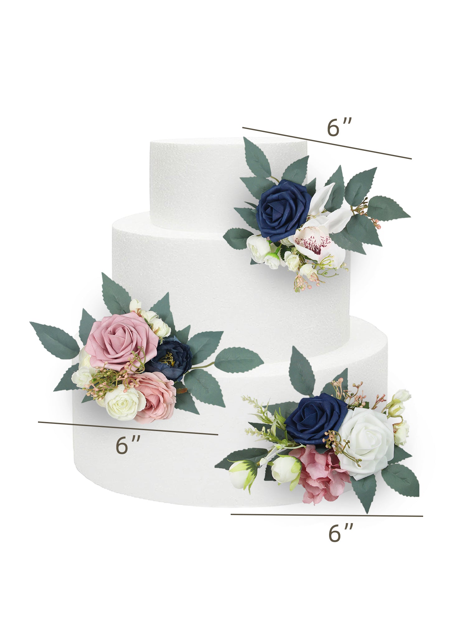 3Pcs Navy Blue & Dusty Rose Cake Flowers Set