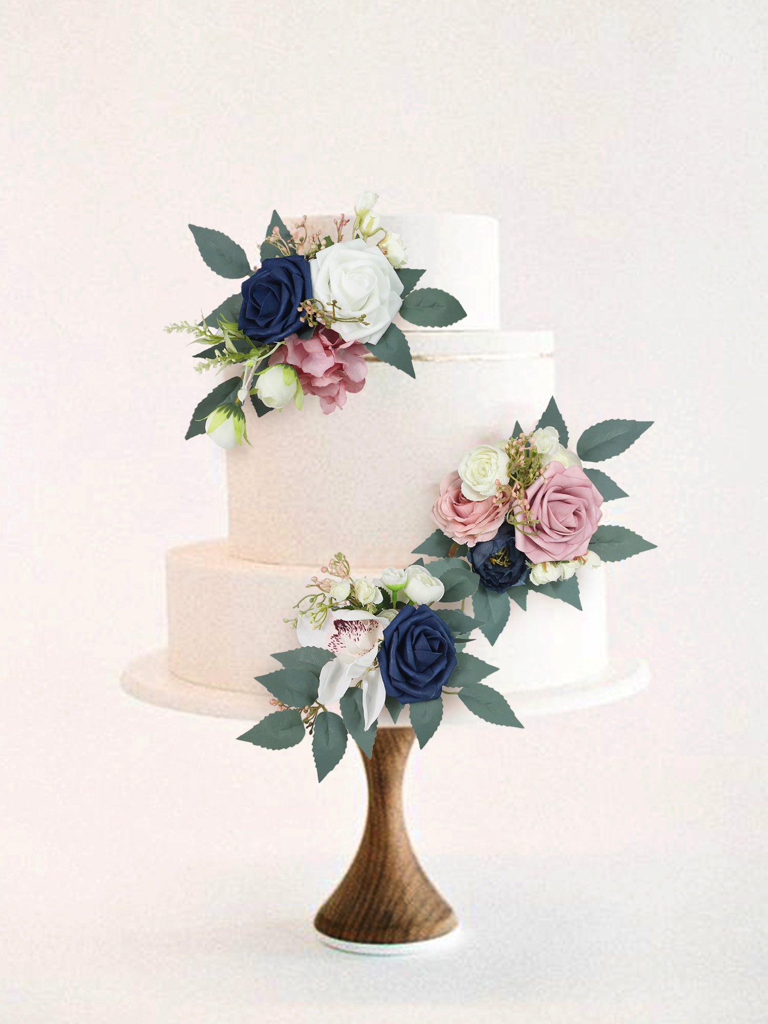 3Pcs Navy Blue & Dusty Rose Cake Flowers Set