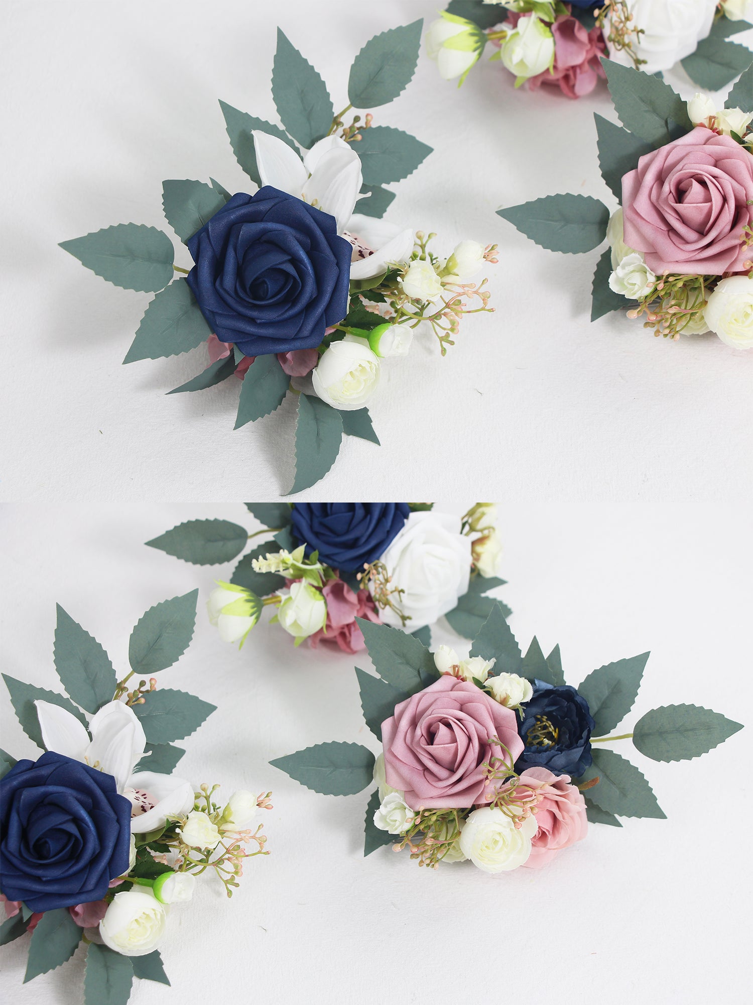 3Pcs Navy Blue & Dusty Rose Cake Flowers Set