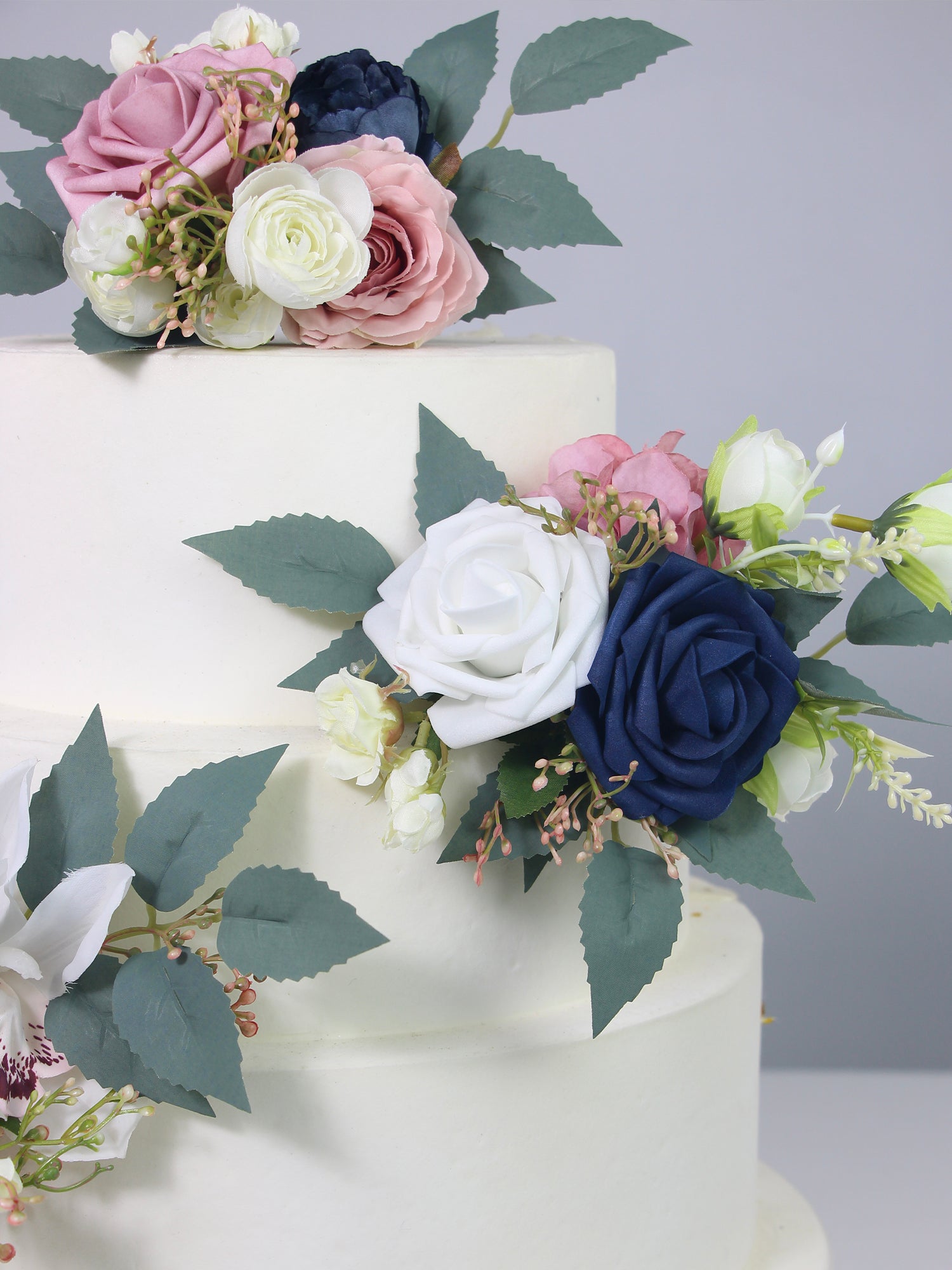 3Pcs Navy Blue & Dusty Rose Cake Flowers Set