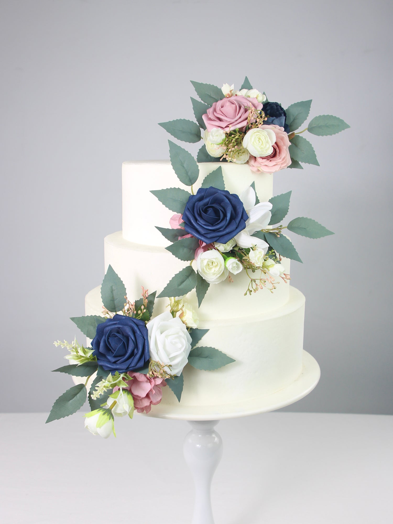 3Pcs Navy Blue & Dusty Rose Cake Flowers Set