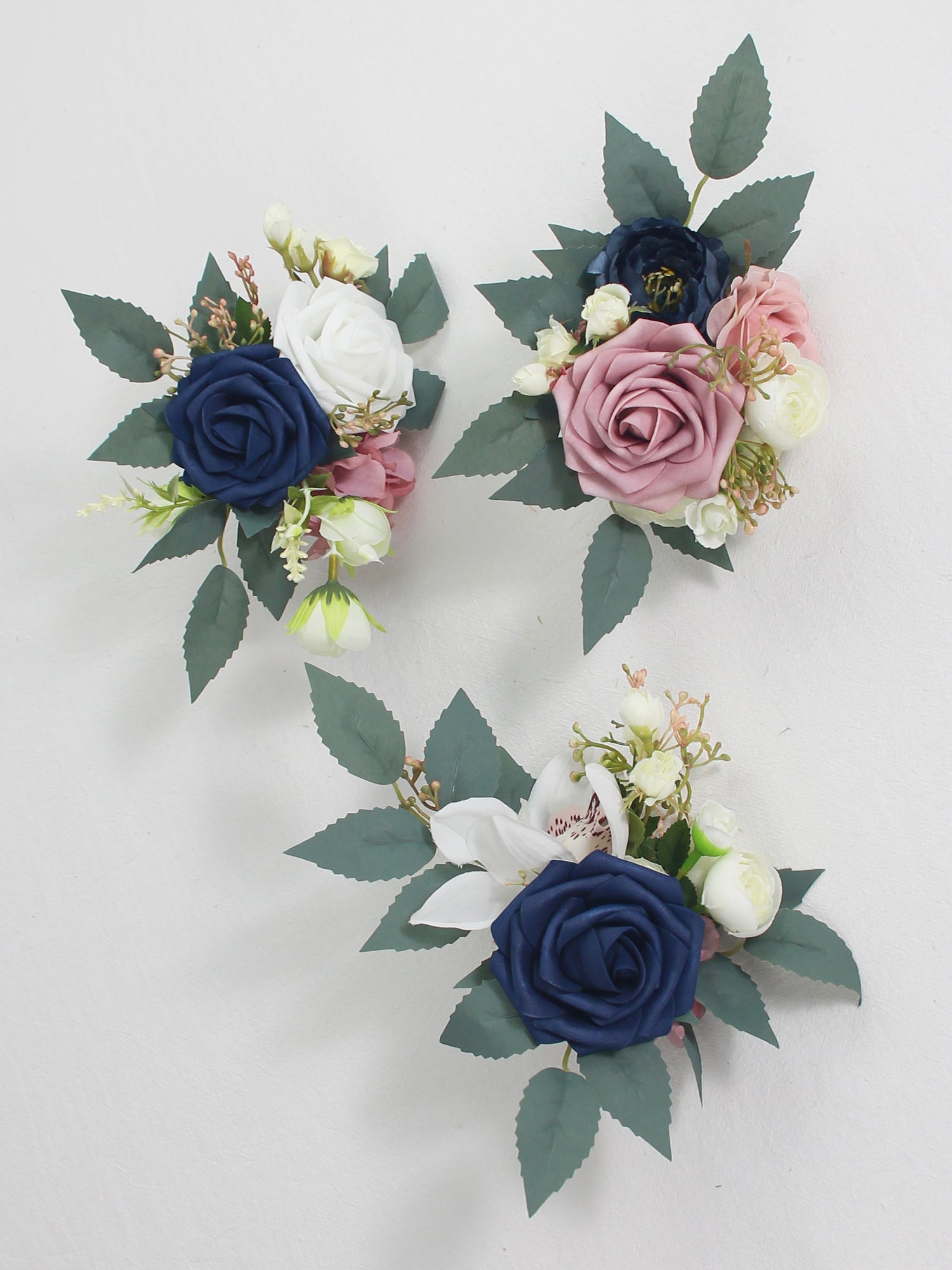 3Pcs Navy Blue & Dusty Rose Cake Flowers Set