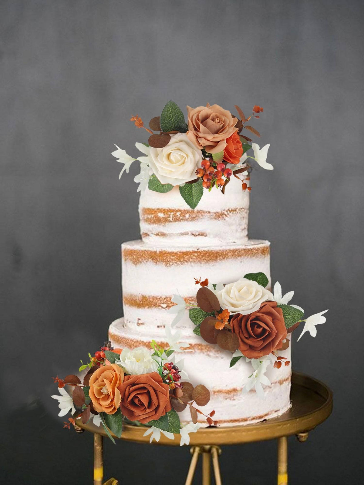 3Pcs Rose & Berries Terracotta Cake Flowers Set - Rinlong Flower