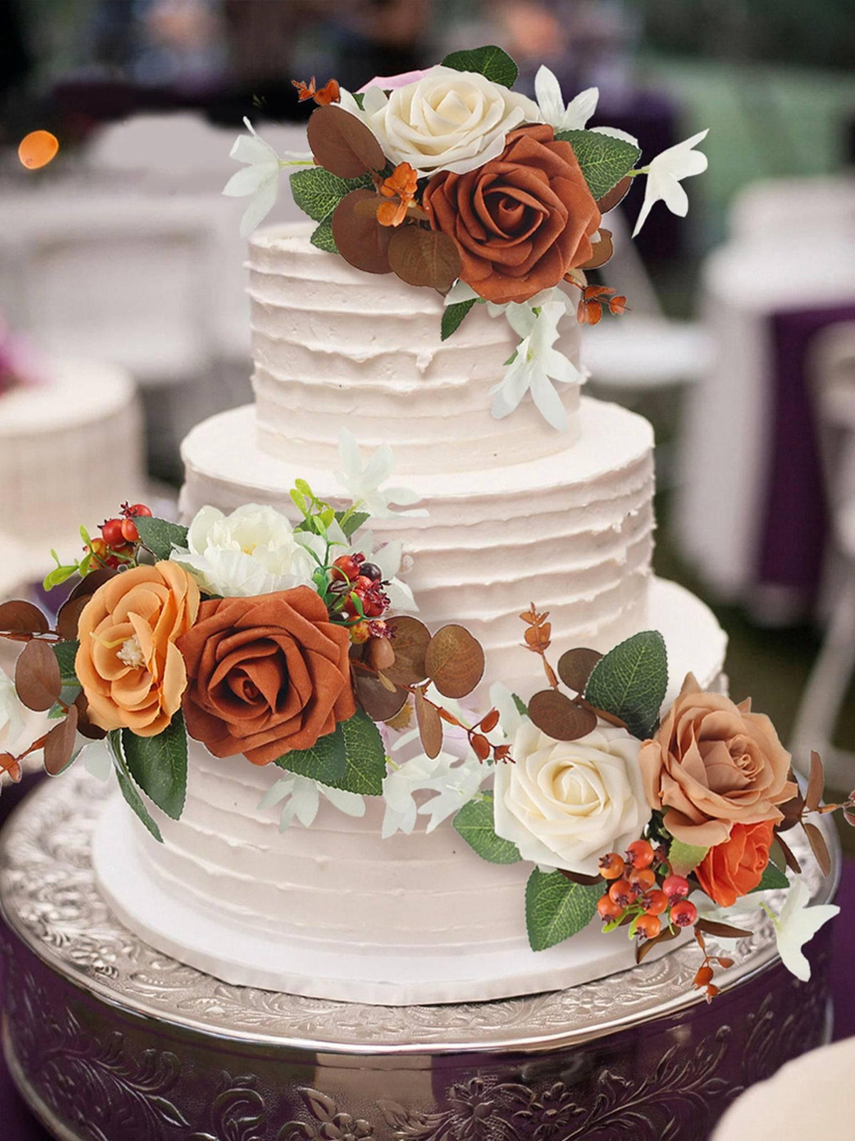 3Pcs Rose & Berries Terracotta Cake Flowers Set - Rinlong Flower
