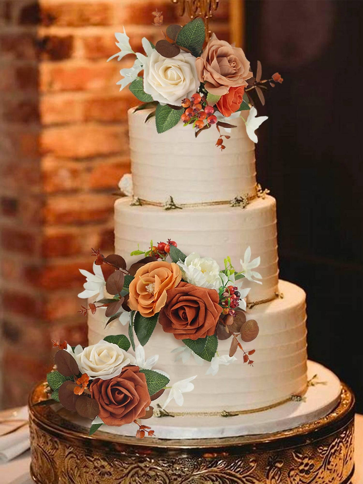 3Pcs Rose & Berries Terracotta Cake Flowers Set - Rinlong Flower