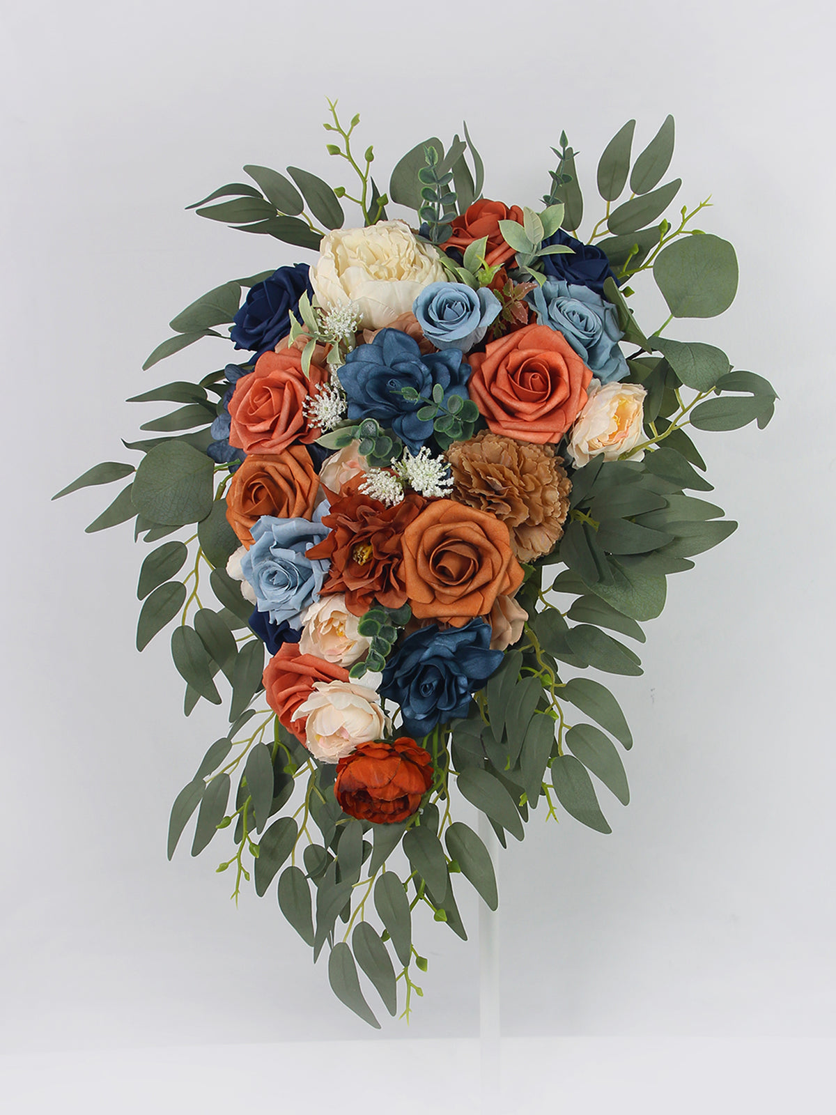 10 inch wide Navy Blue & Burnt Orange Cascading Bridal Bouquet - Rinlong Flower