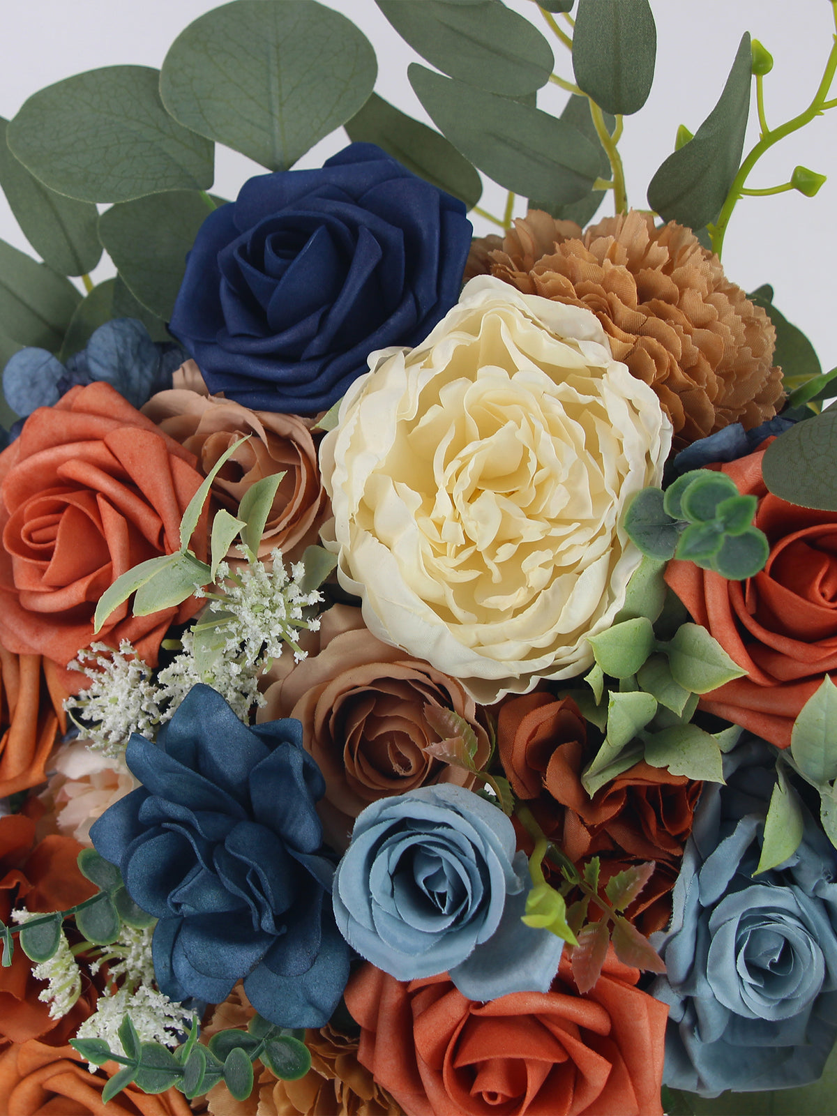 10 inch wide Navy Blue & Burnt Orange Cascading Bridal Bouquet - Rinlong Flower