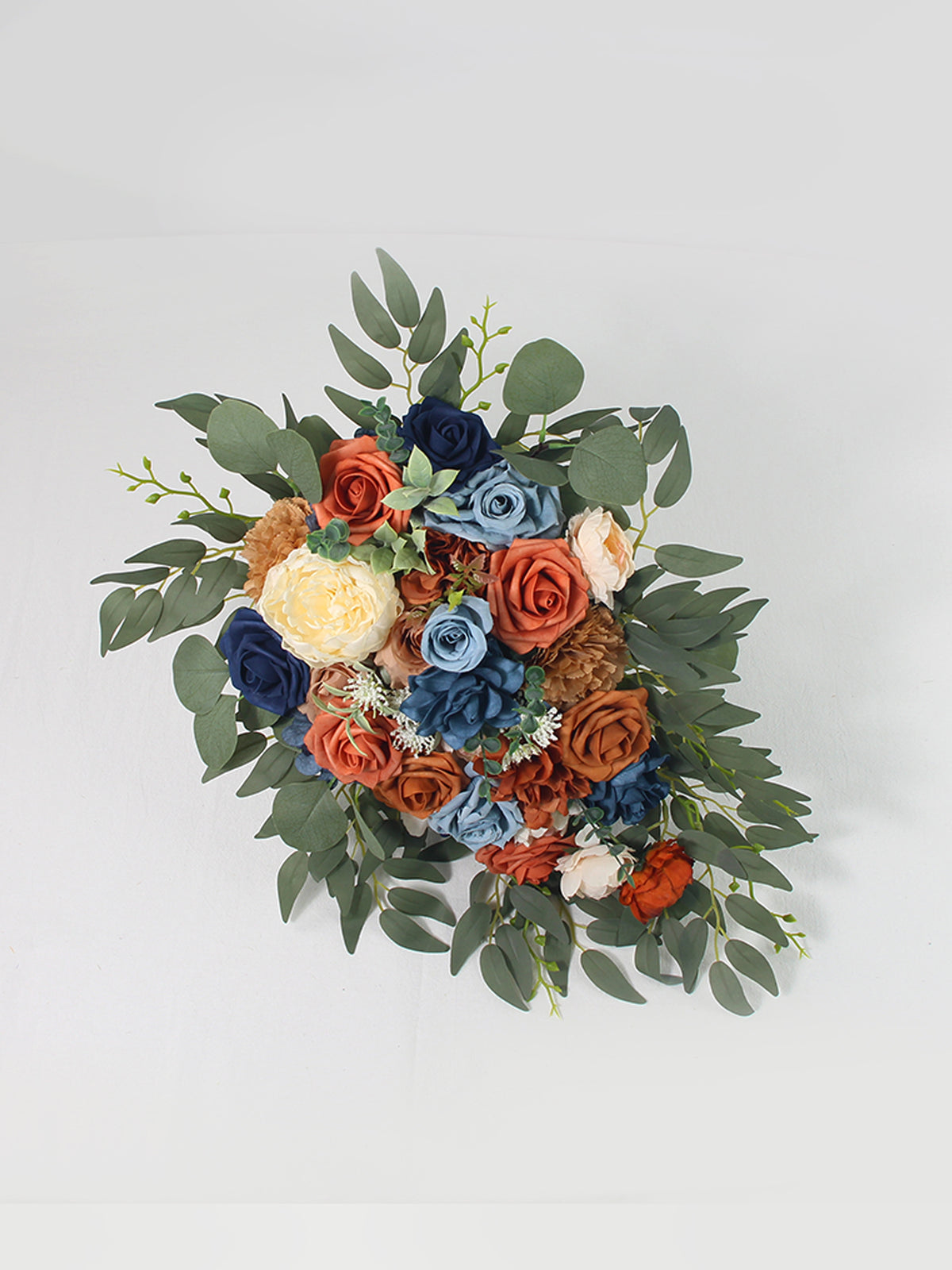 10 inch wide Navy Blue & Burnt Orange Cascading Bridal Bouquet - Rinlong Flower