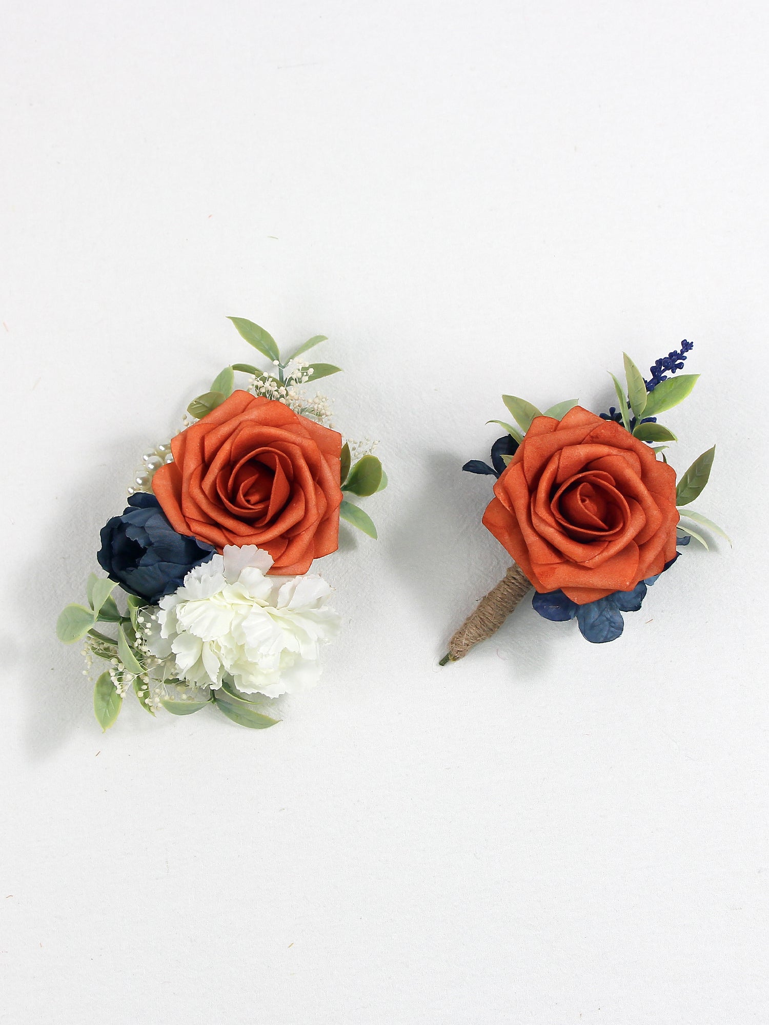Boutonniere and Corsage Set Burnt Orange & Navy Blue
