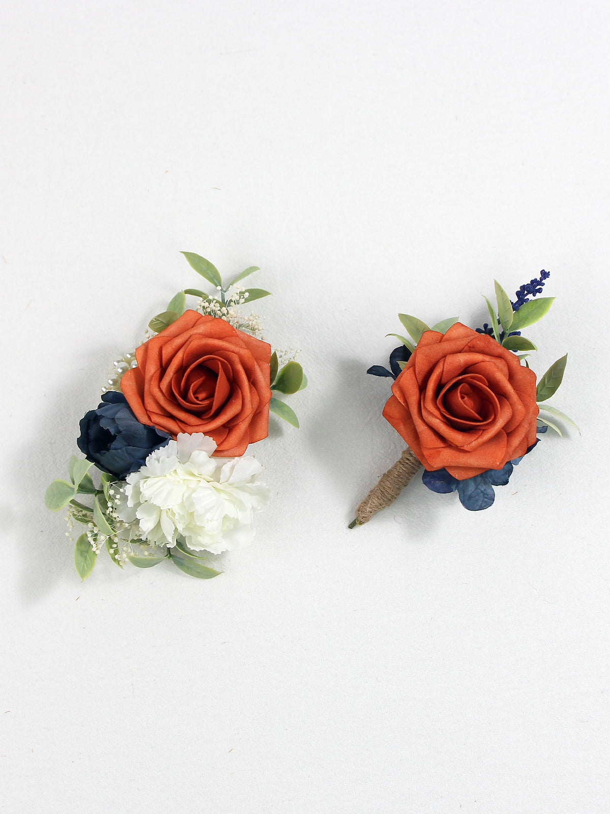 Boutonniere and Corsage Set Burnt Orange & Navy Blue