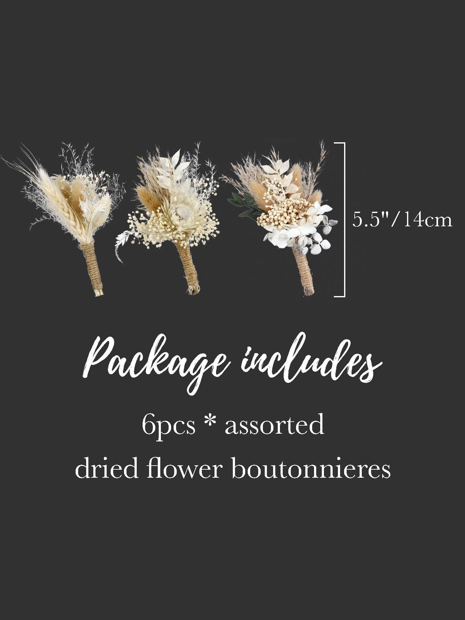 Assorted 6Pcs Dried Flower Boutonnieres - Rinlong Flower