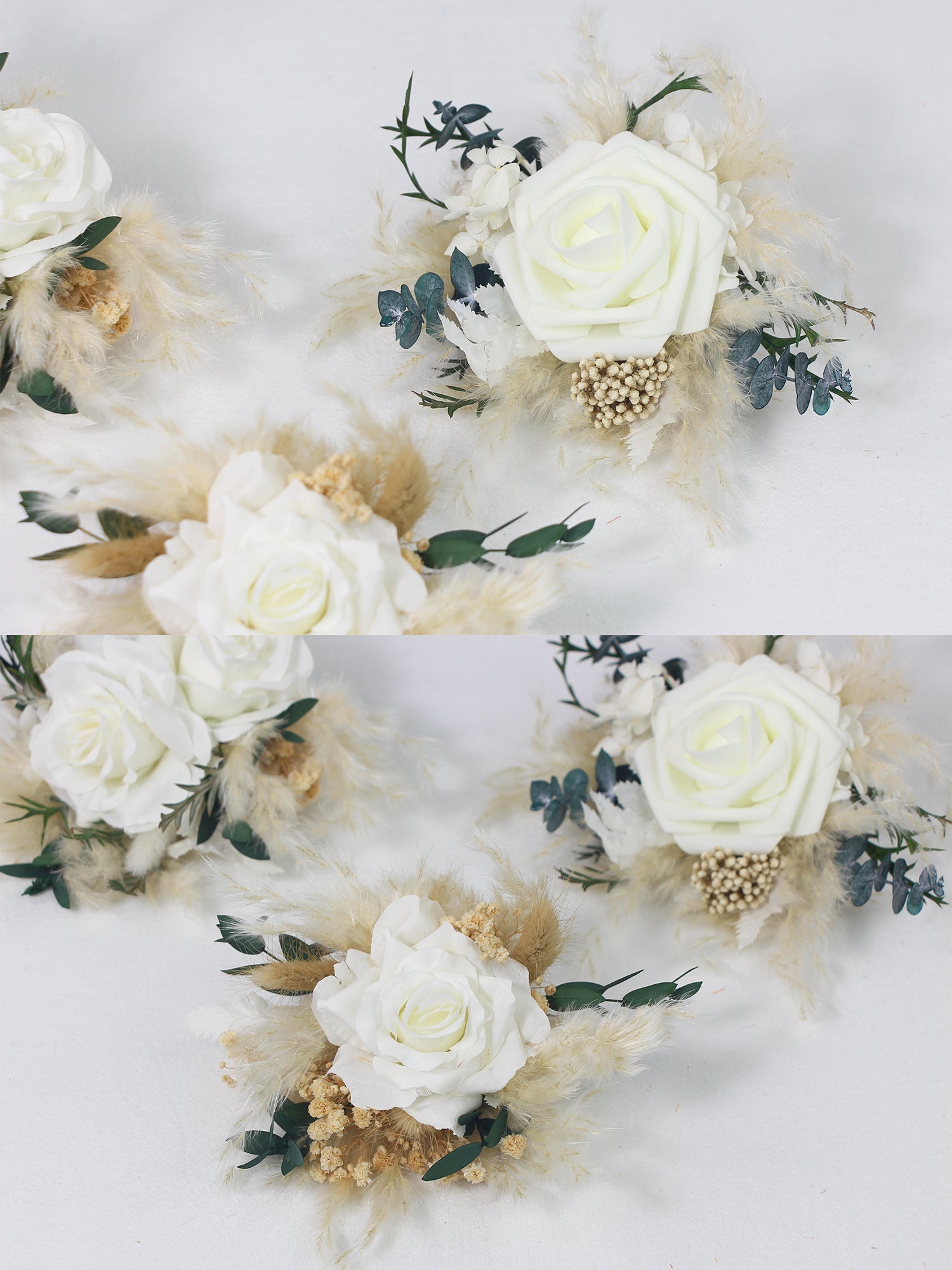 3Pcs White & Beige Dried Flowers Cake Flowers Set