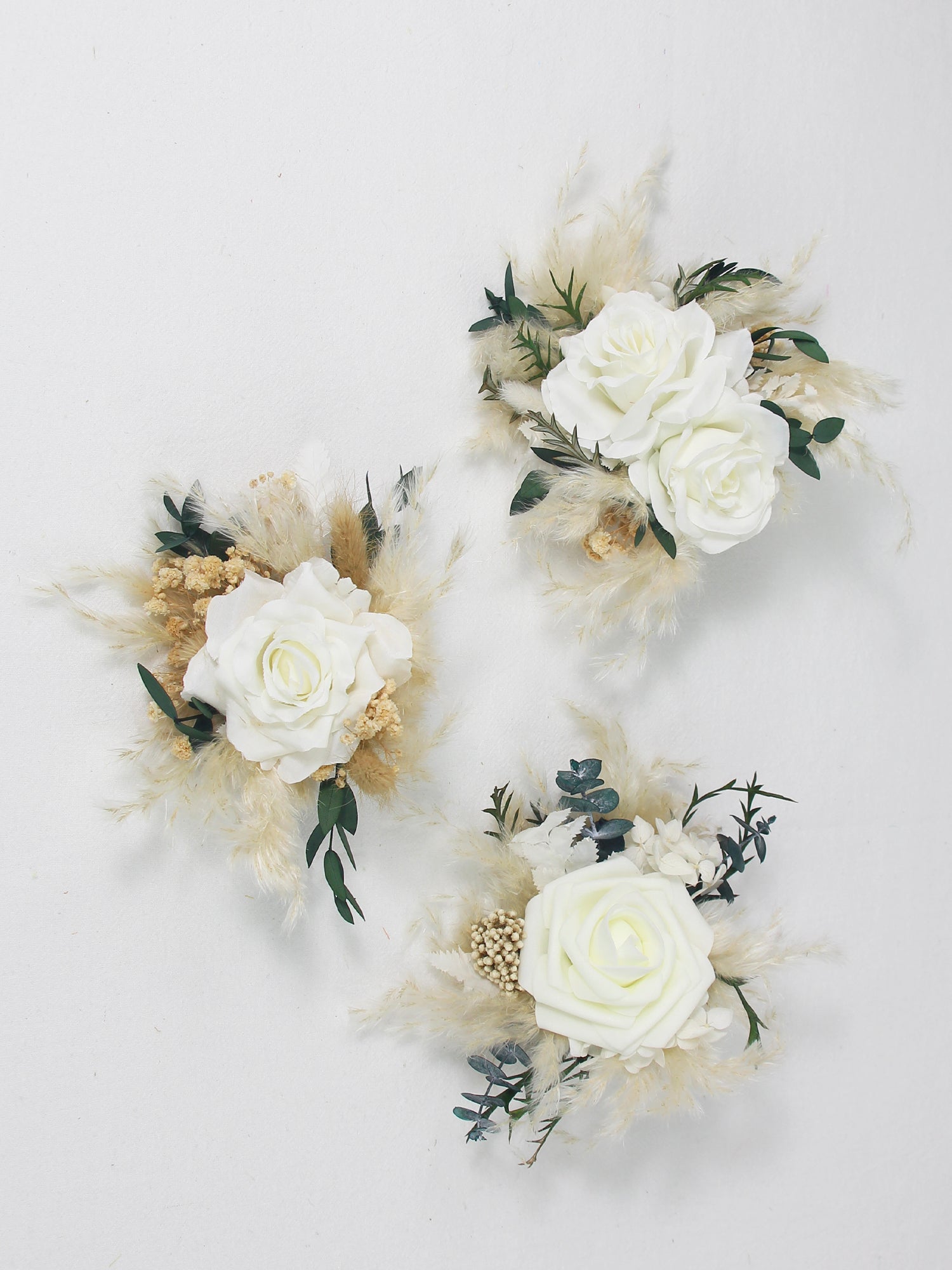 3Pcs White & Beige Dried Flowers Cake Flowers Set