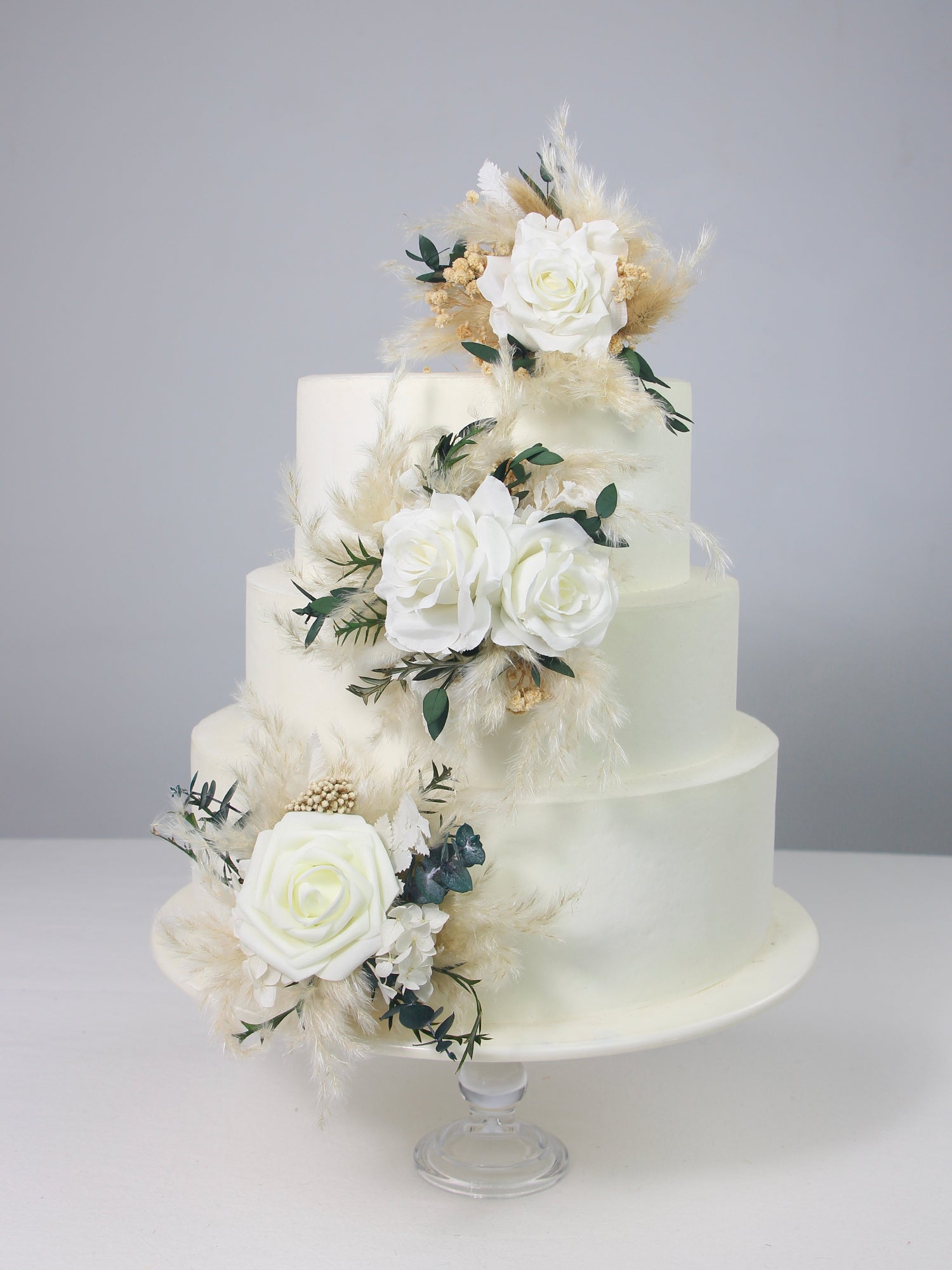 3Pcs White & Beige Dried Flowers Cake Flowers Set