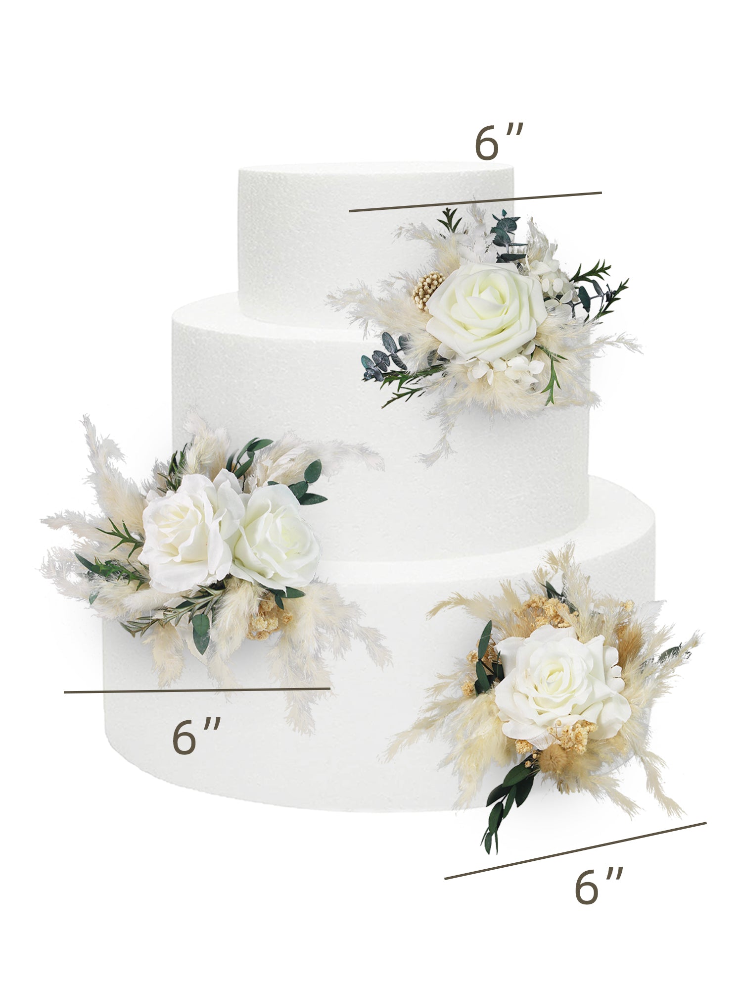 3Pcs White & Beige Dried Flowers Cake Flowers Set
