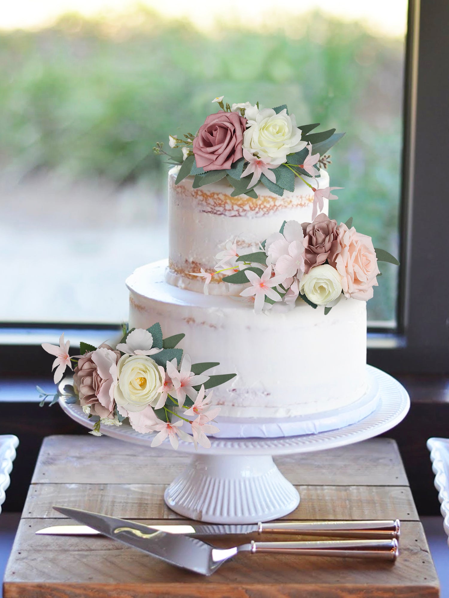 3Pcs Dusty Rose Cake Flowers