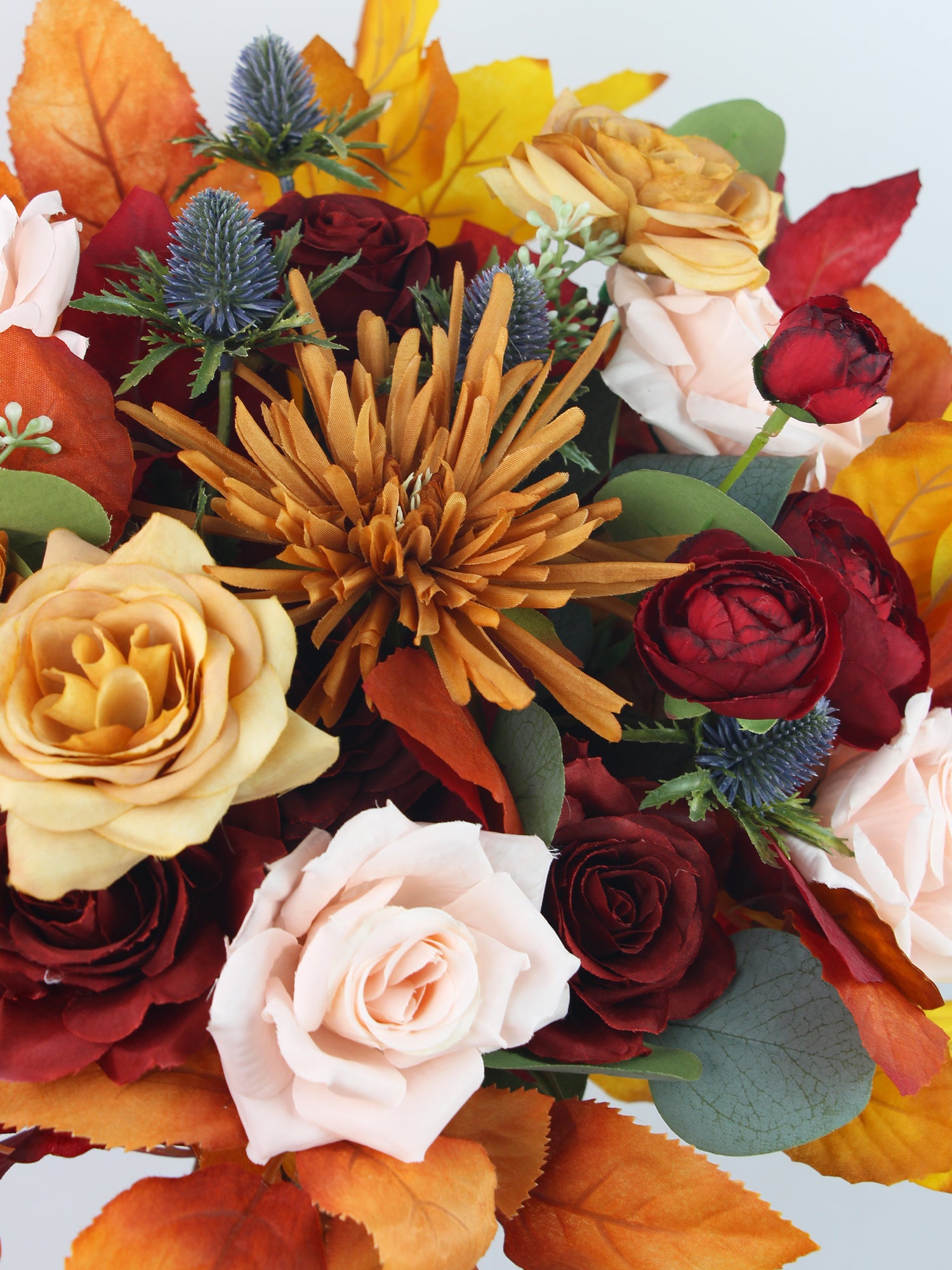 16 inch wide Burnt Orange & Red Bridal Bouquet