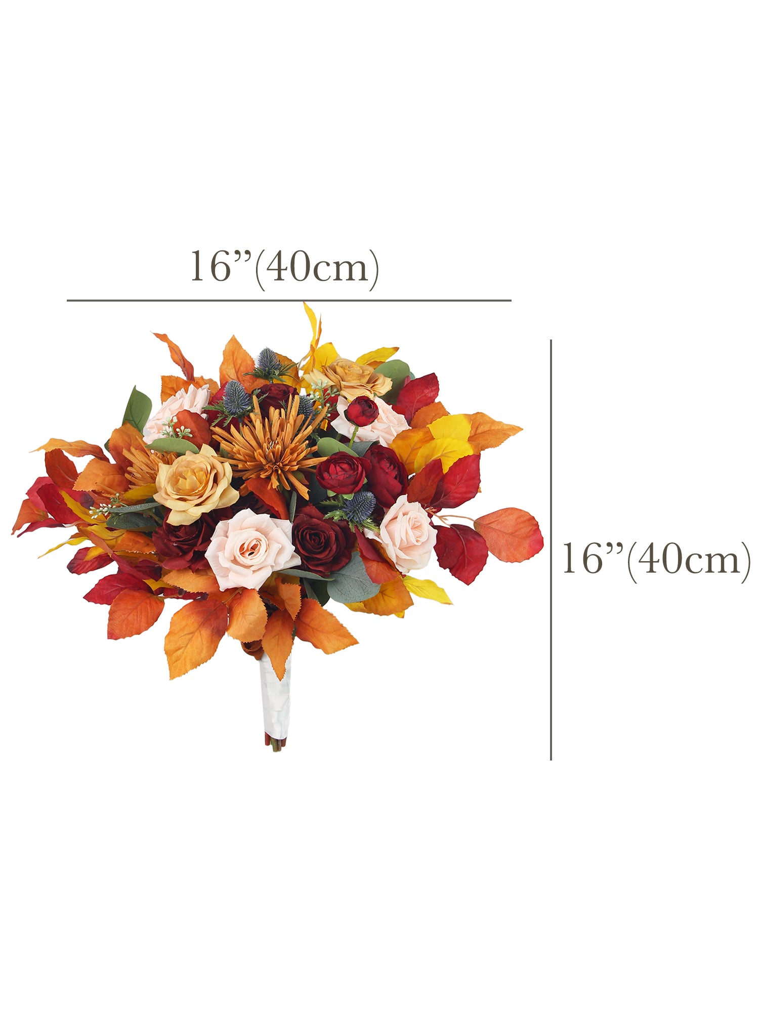 16 inch wide Burnt Orange & Red Bridal Bouquet