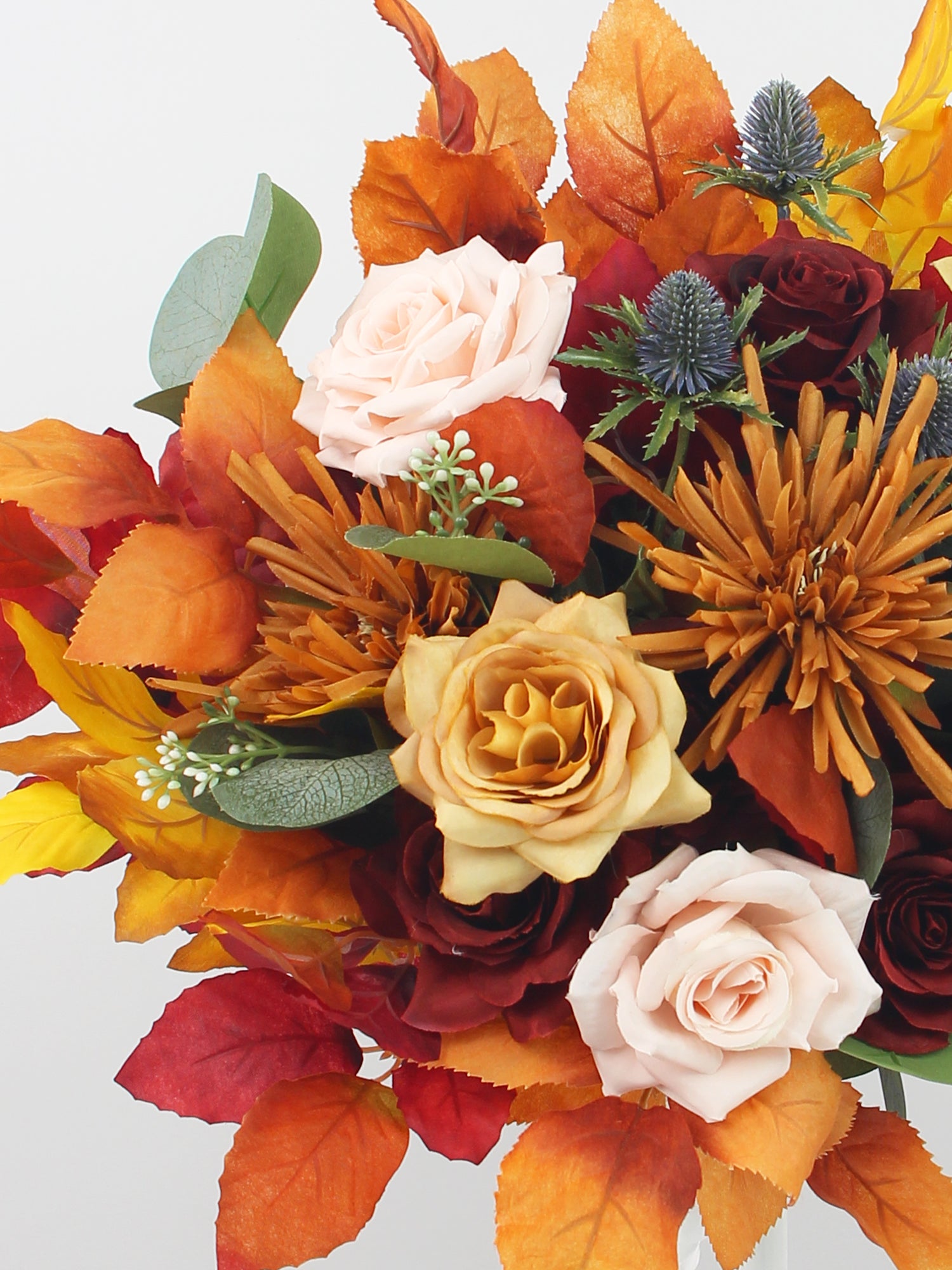 16 inch wide Burnt Orange & Red Bridal Bouquet