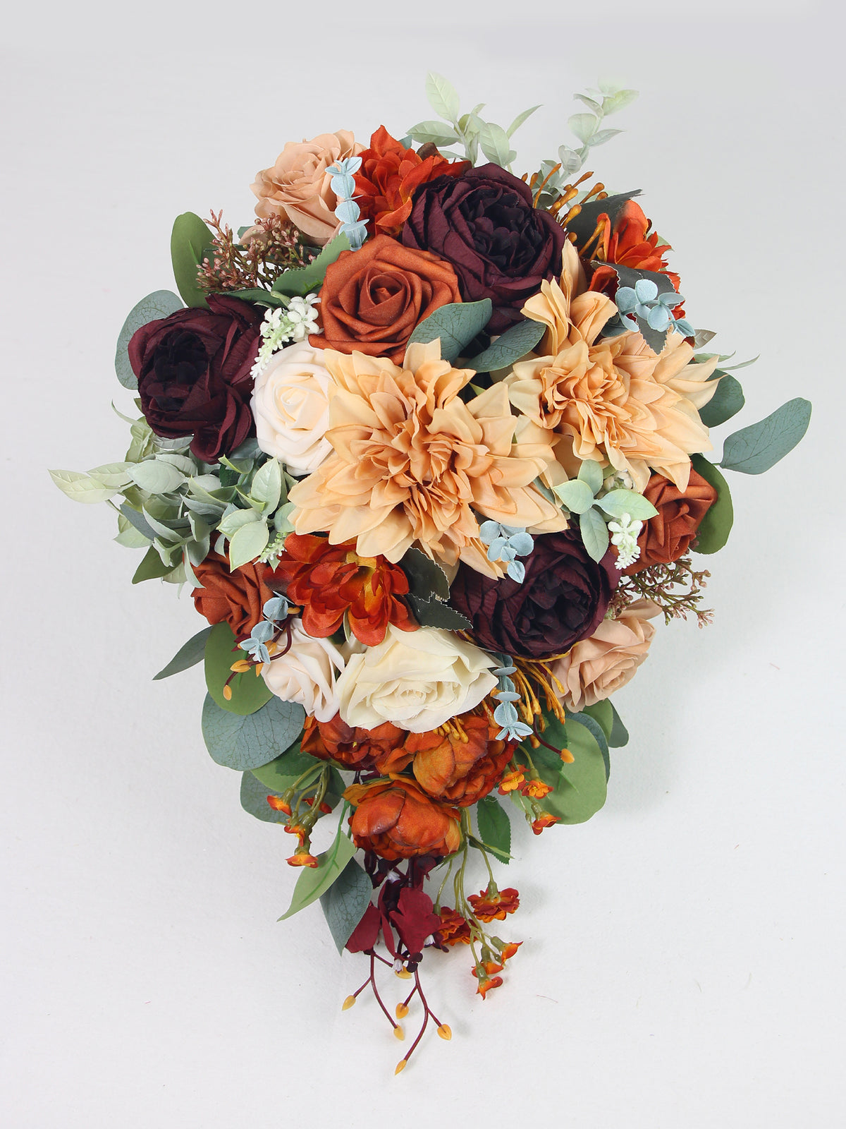 11 inch wide Terracotta Burgundy Cascading Bridal Bouquet - Rinlong Flower