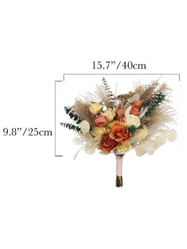 15.7 inch wide Terracotta Beige Freeform Bridal Bouquet