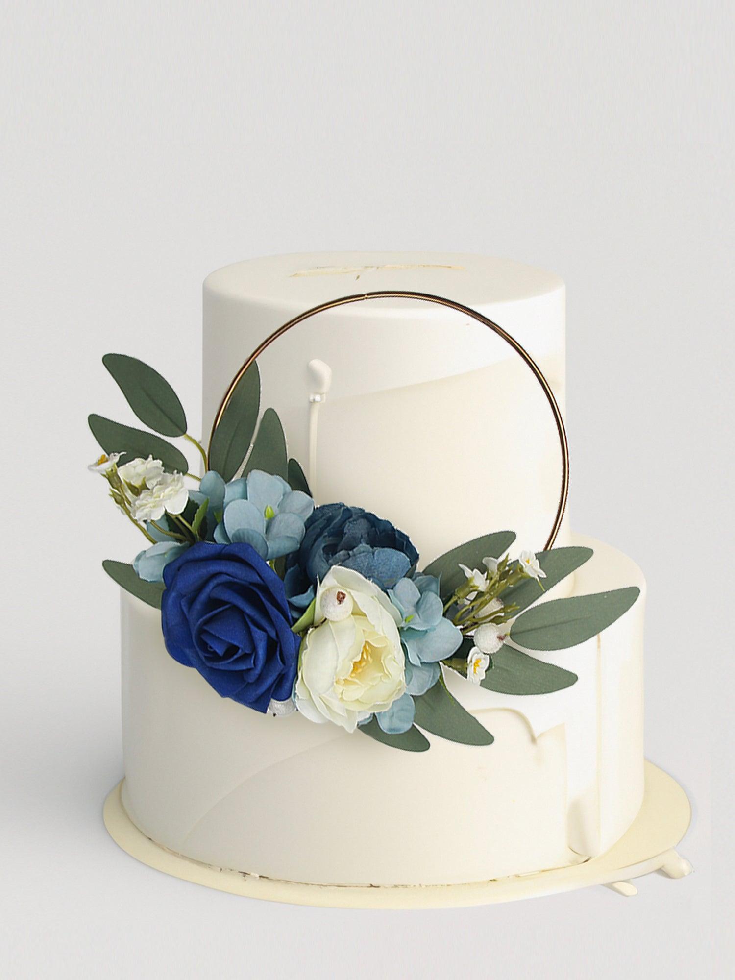 Navy Blue Floral Wreath Cake Topper - Rinlong Flower