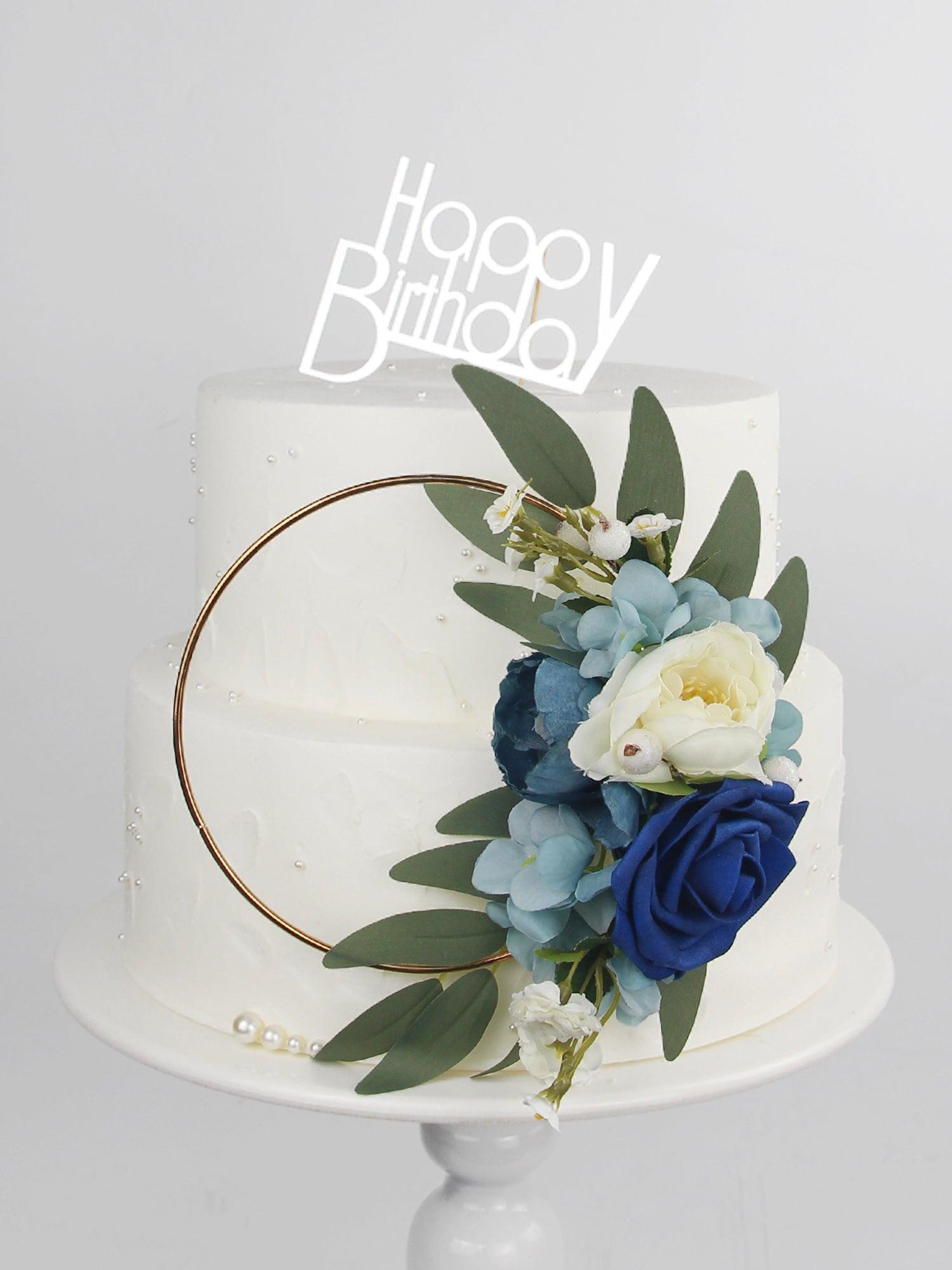 Navy Blue Floral Wreath Cake Topper - Rinlong Flower