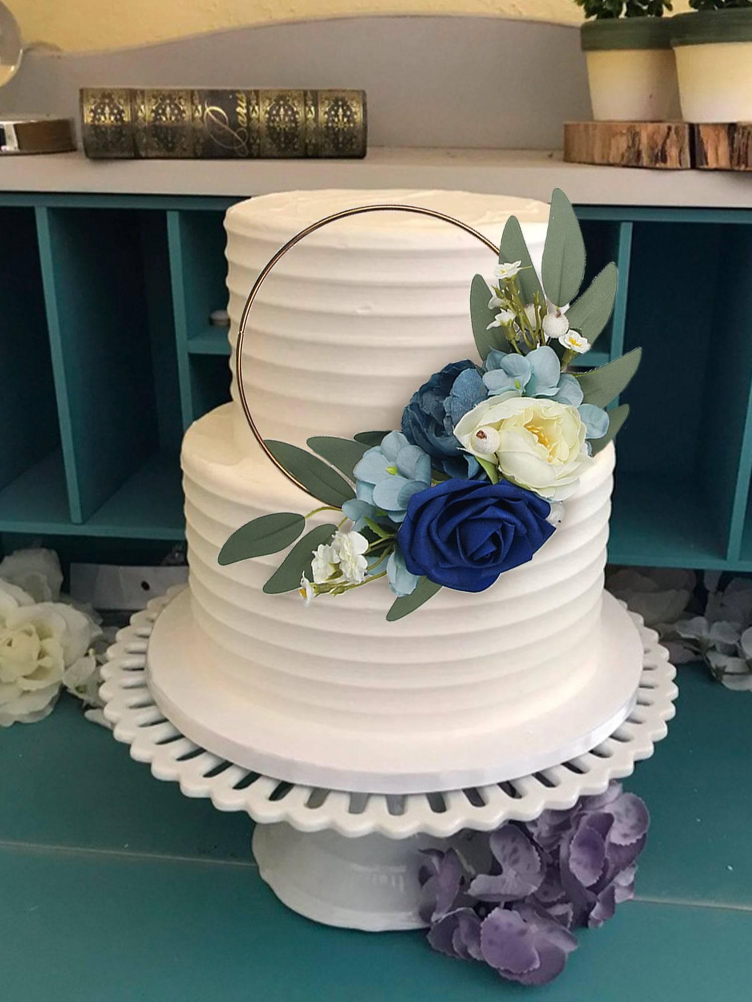 Navy Blue Floral Wreath Cake Topper - Rinlong Flower