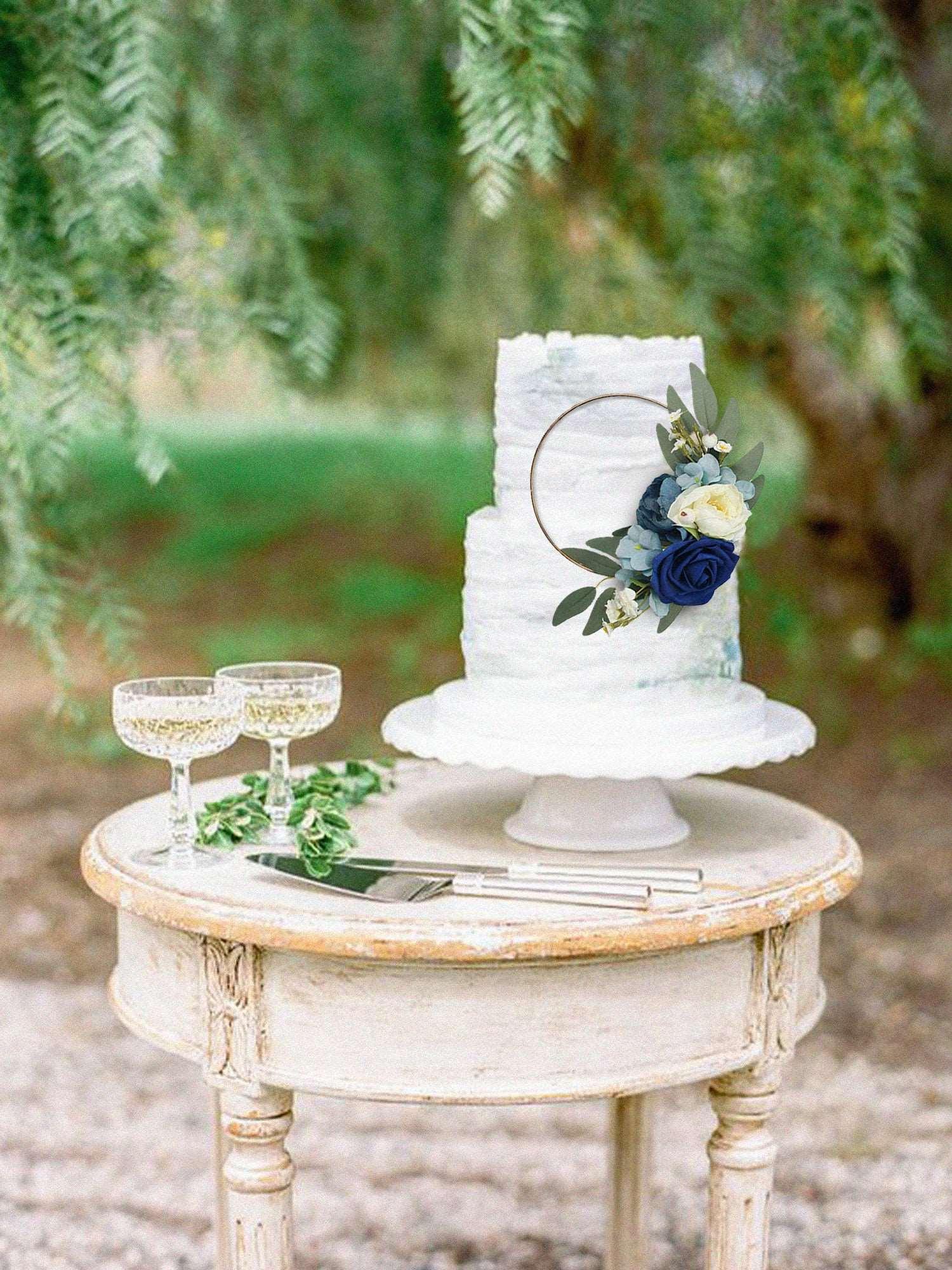 Navy Blue Floral Wreath Cake Topper - Rinlong Flower