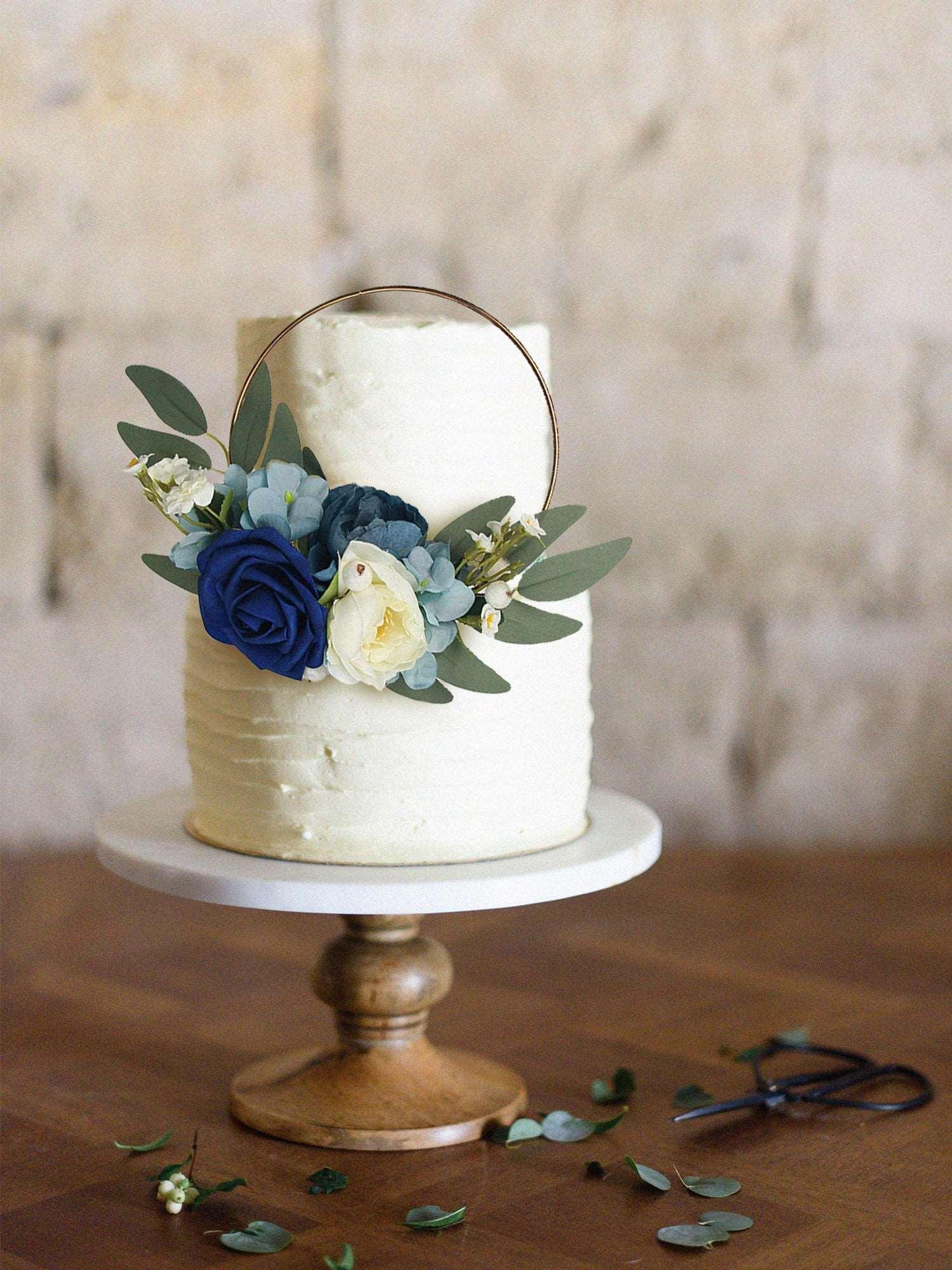 Navy Blue Floral Wreath Cake Topper - Rinlong Flower