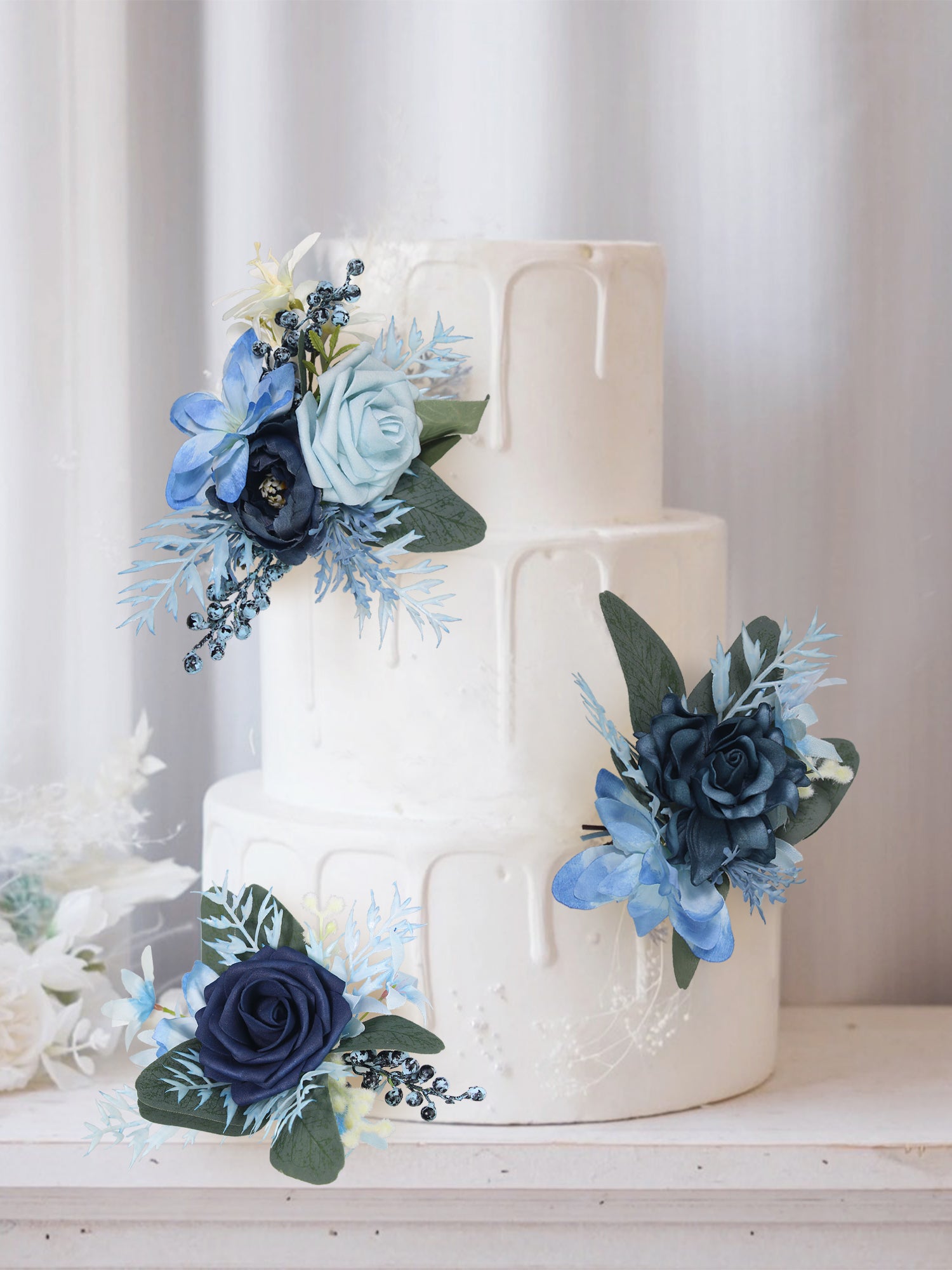 3Pcs Navy Blue Cake Flowers