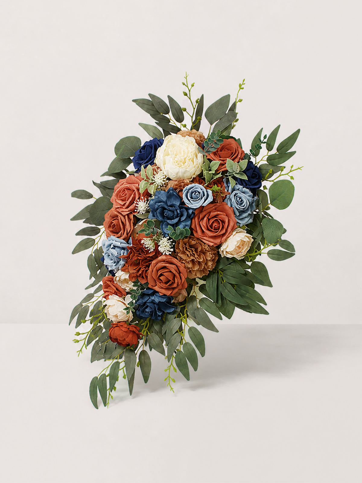 10 inch wide Navy Blue & Burnt Orange Cascading Bridal Bouquet - Rinlong Flower