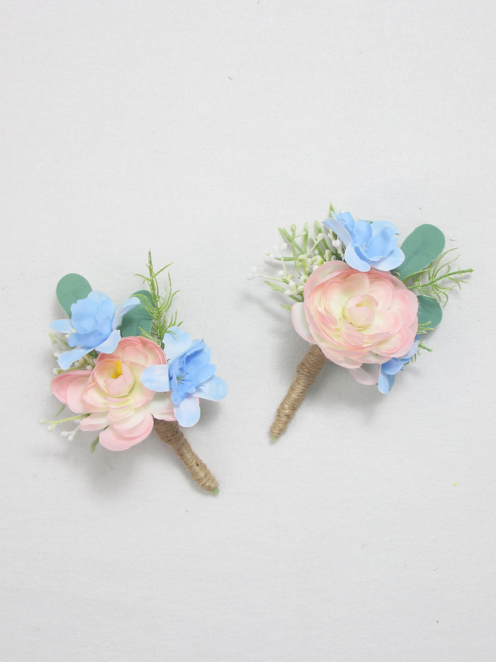 Blush & Baby Blue Boutonniere - Rinlong Flower