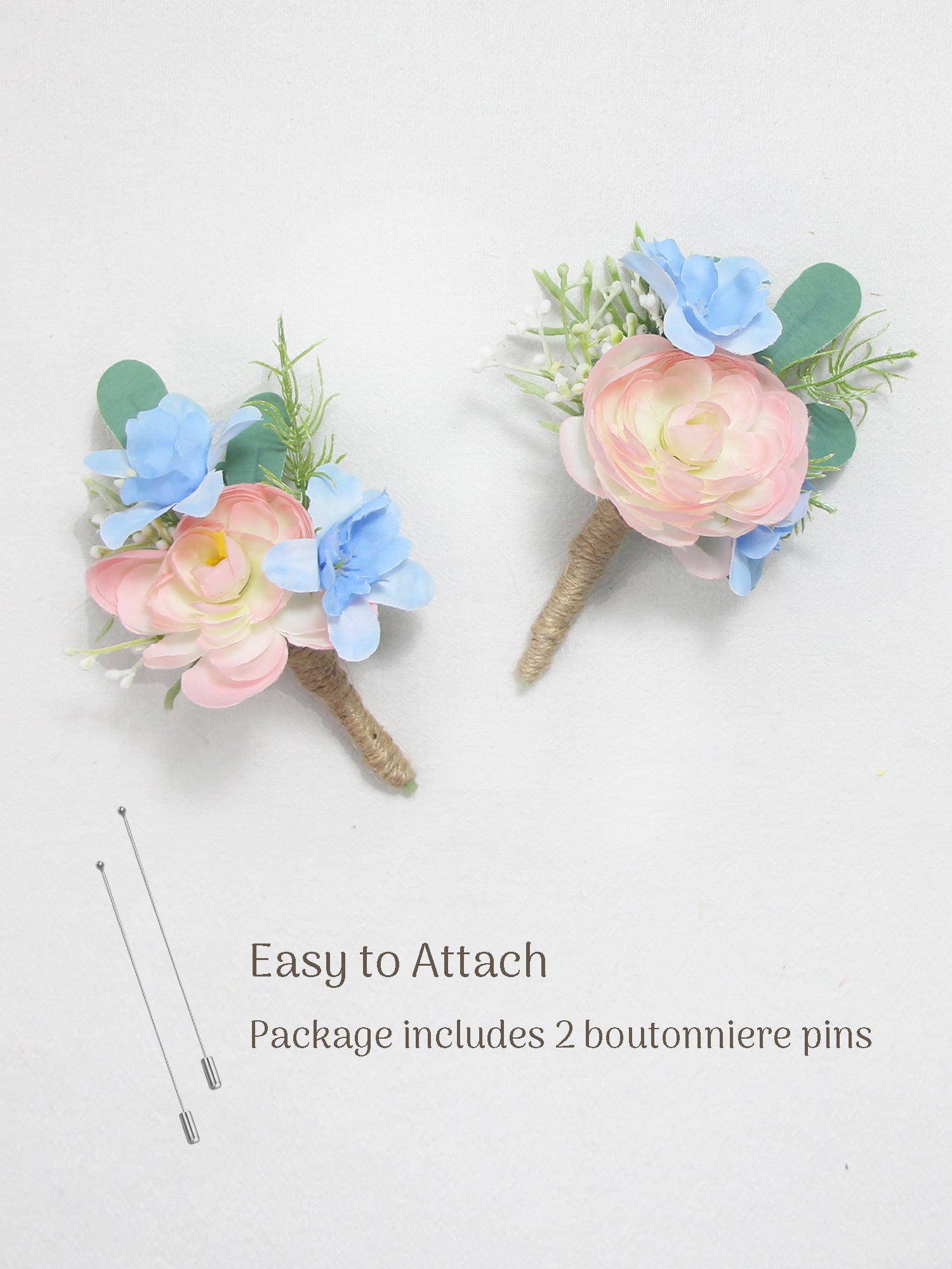 Blush & Baby Blue Boutonniere - Rinlong Flower