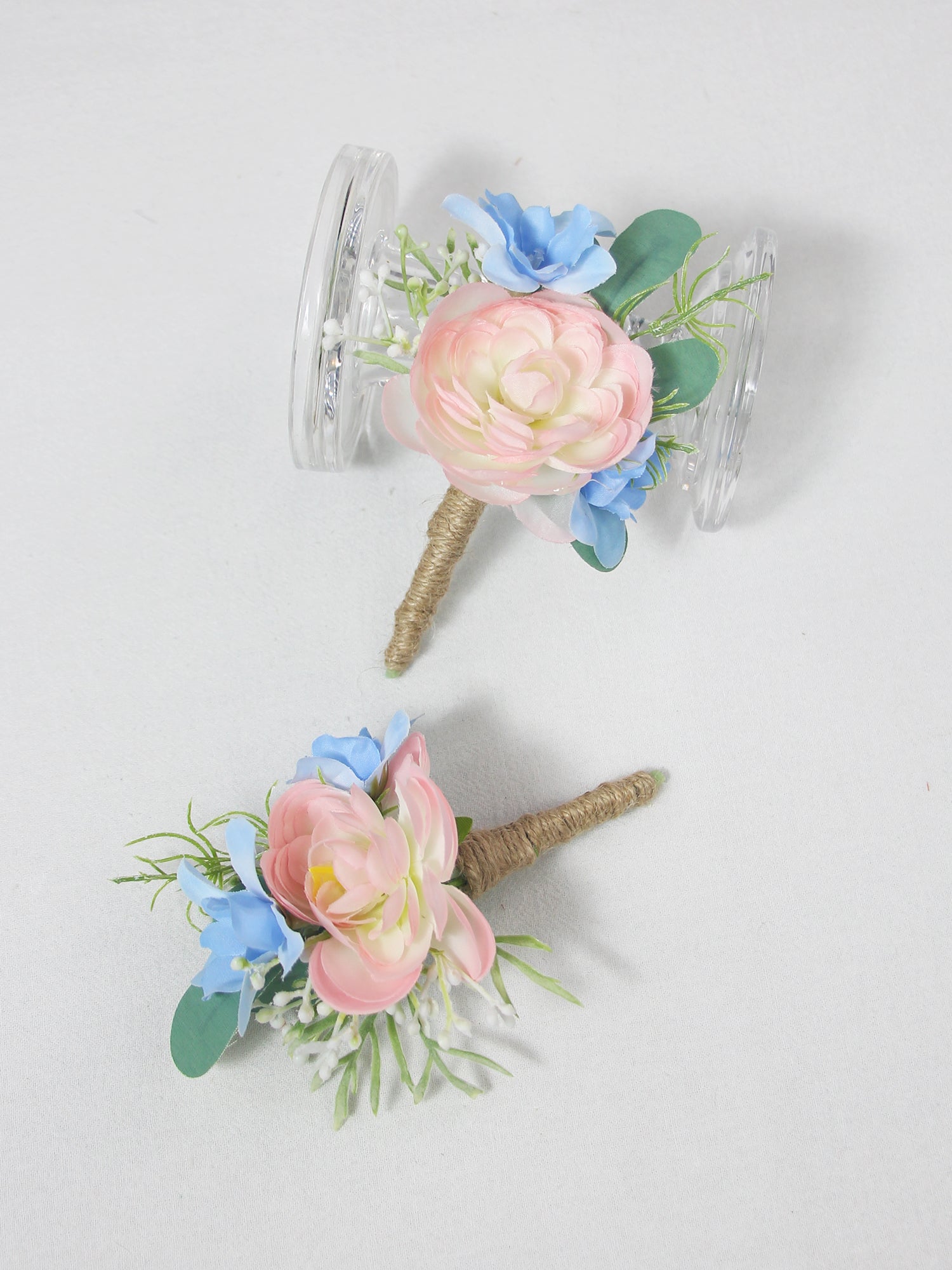 Blush & Baby Blue Boutonniere - Rinlong Flower