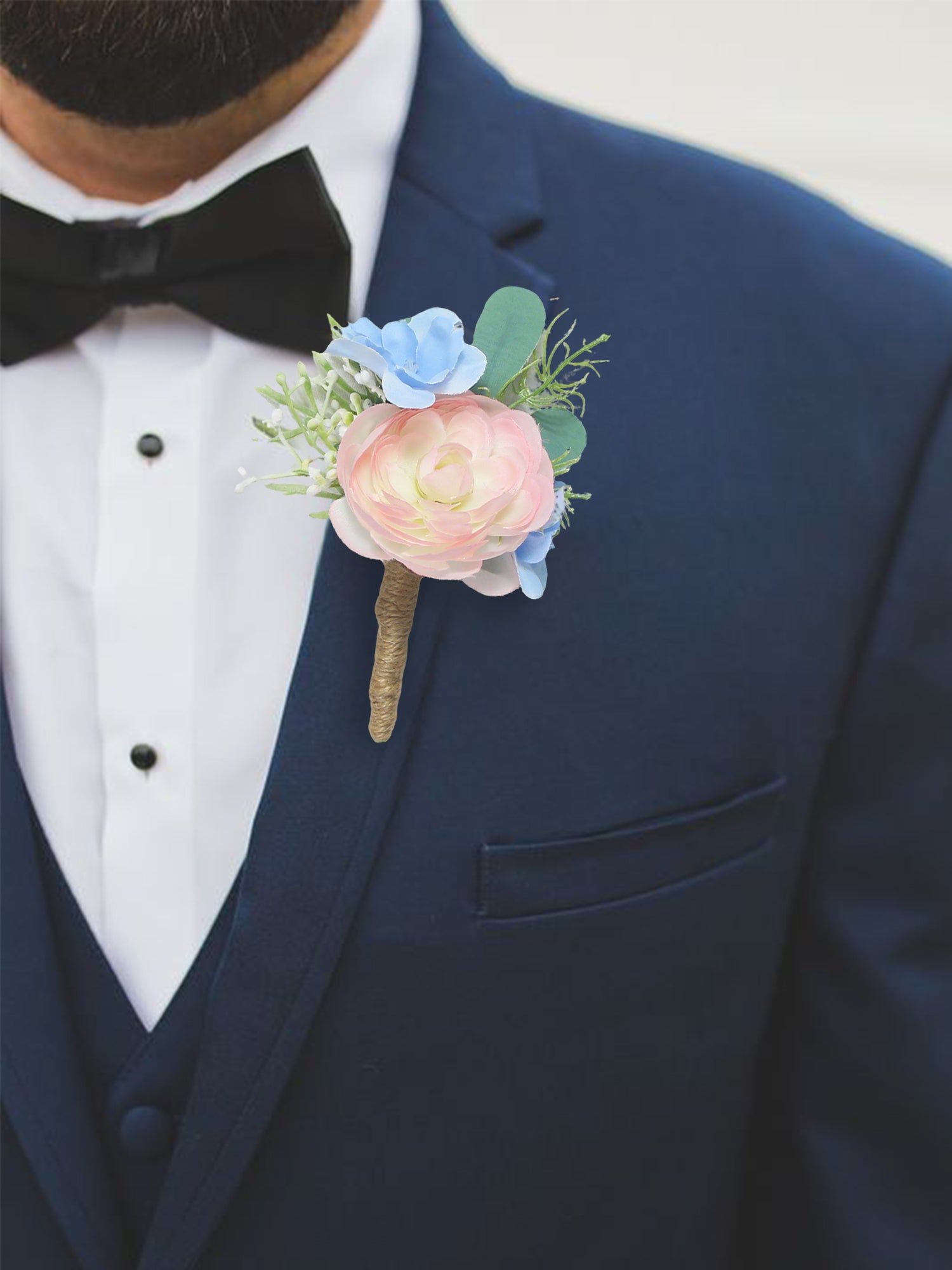 Blush & Baby Blue Boutonniere - Rinlong Flower