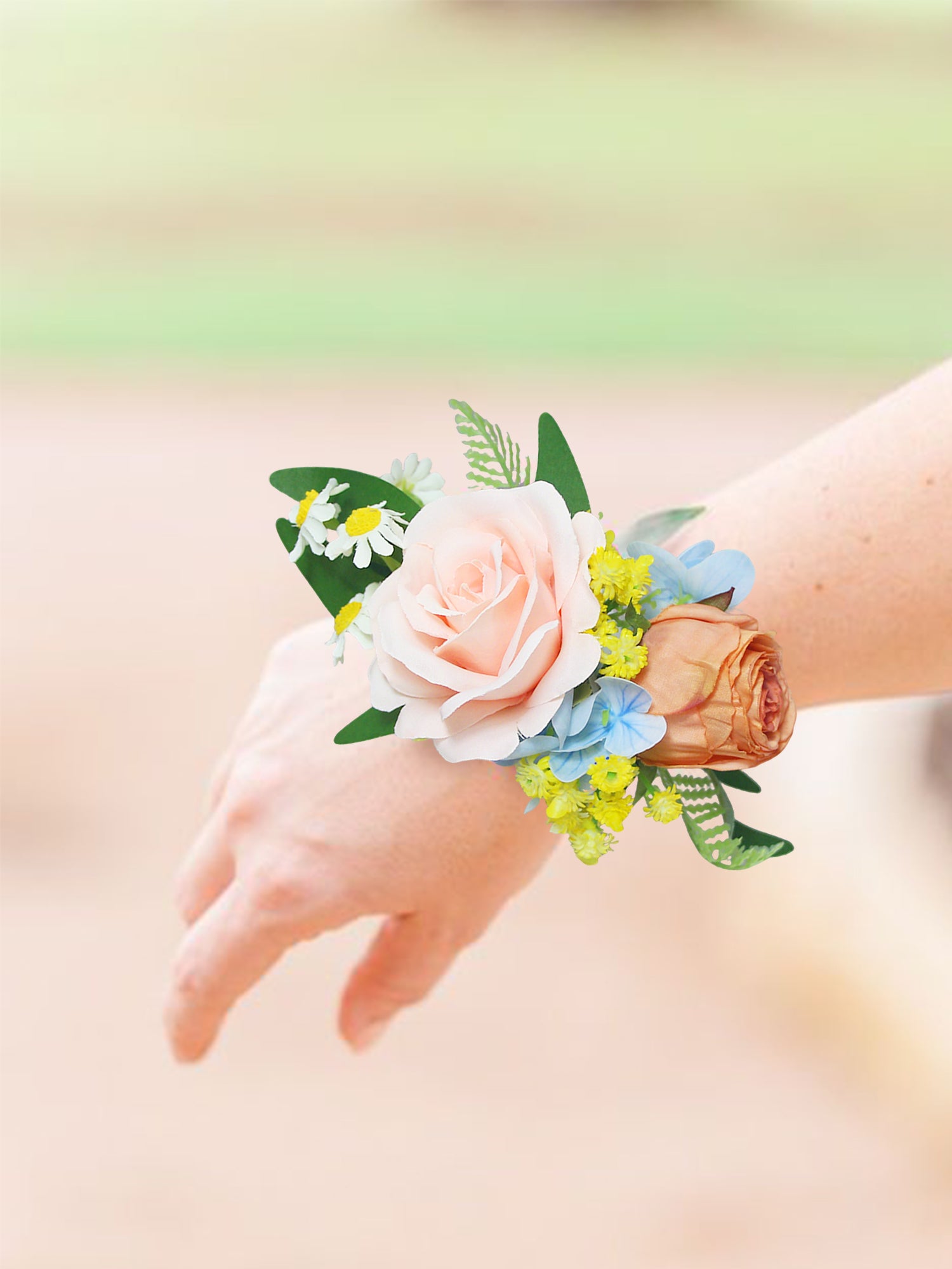 Spring Pastels Pink & Blue Wrist Corsage - Rinlong Flower