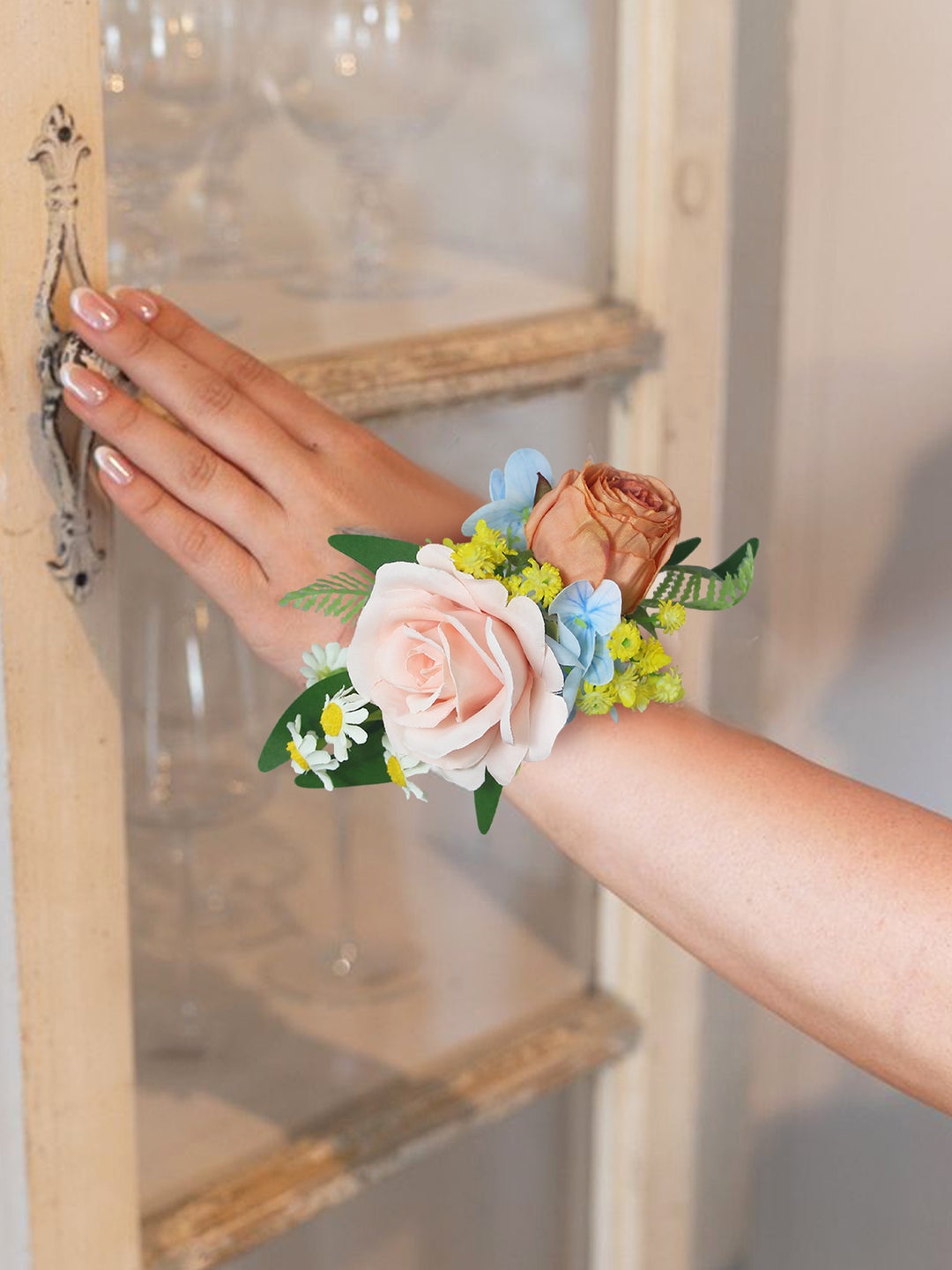Spring Pastels Pink & Blue Wrist Corsage - Rinlong Flower
