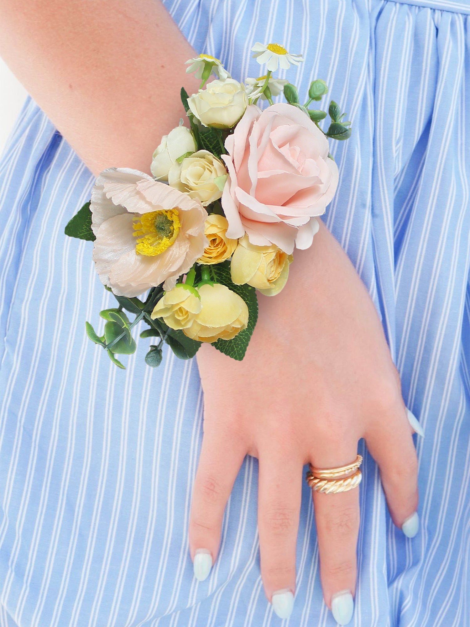 Pink & Cream Yellow Wrist Corsage - Rinlong Flower