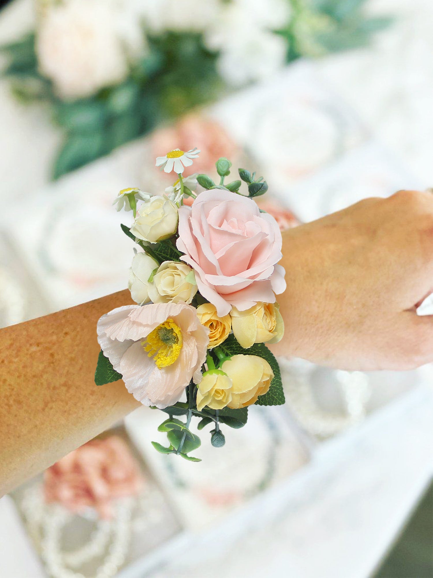 Pink & Cream Yellow Wrist Corsage - Rinlong Flower