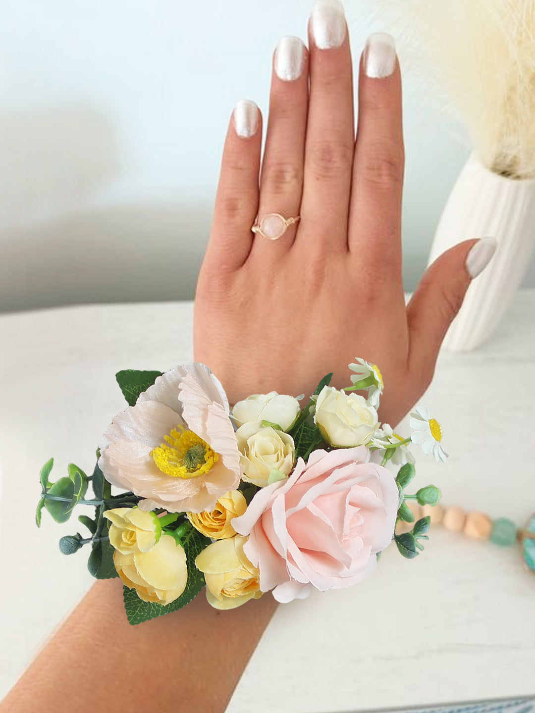 Pink & Cream Yellow Wrist Corsage - Rinlong Flower